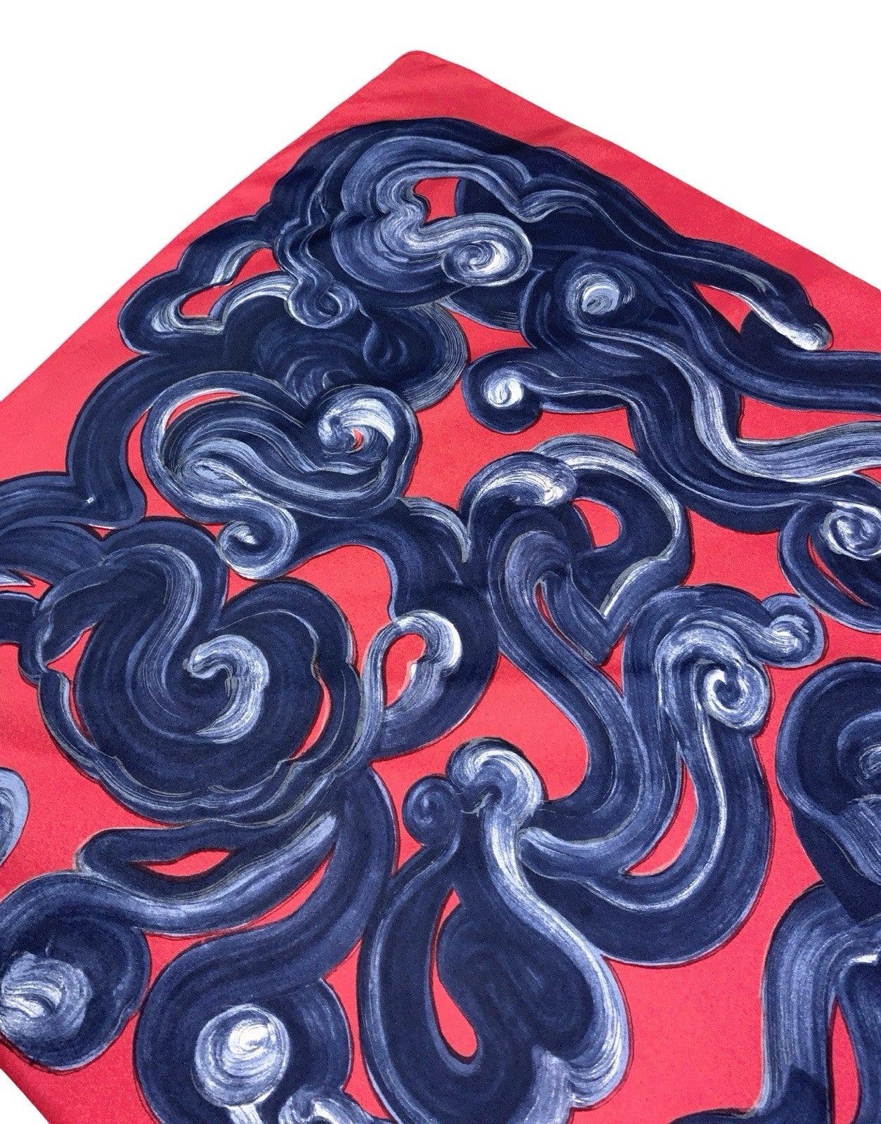 VTG 60S 70S RED NAVY BLUE WHITE PSYCHEDELIC CLOUD BRUSHSTROKE SCARF