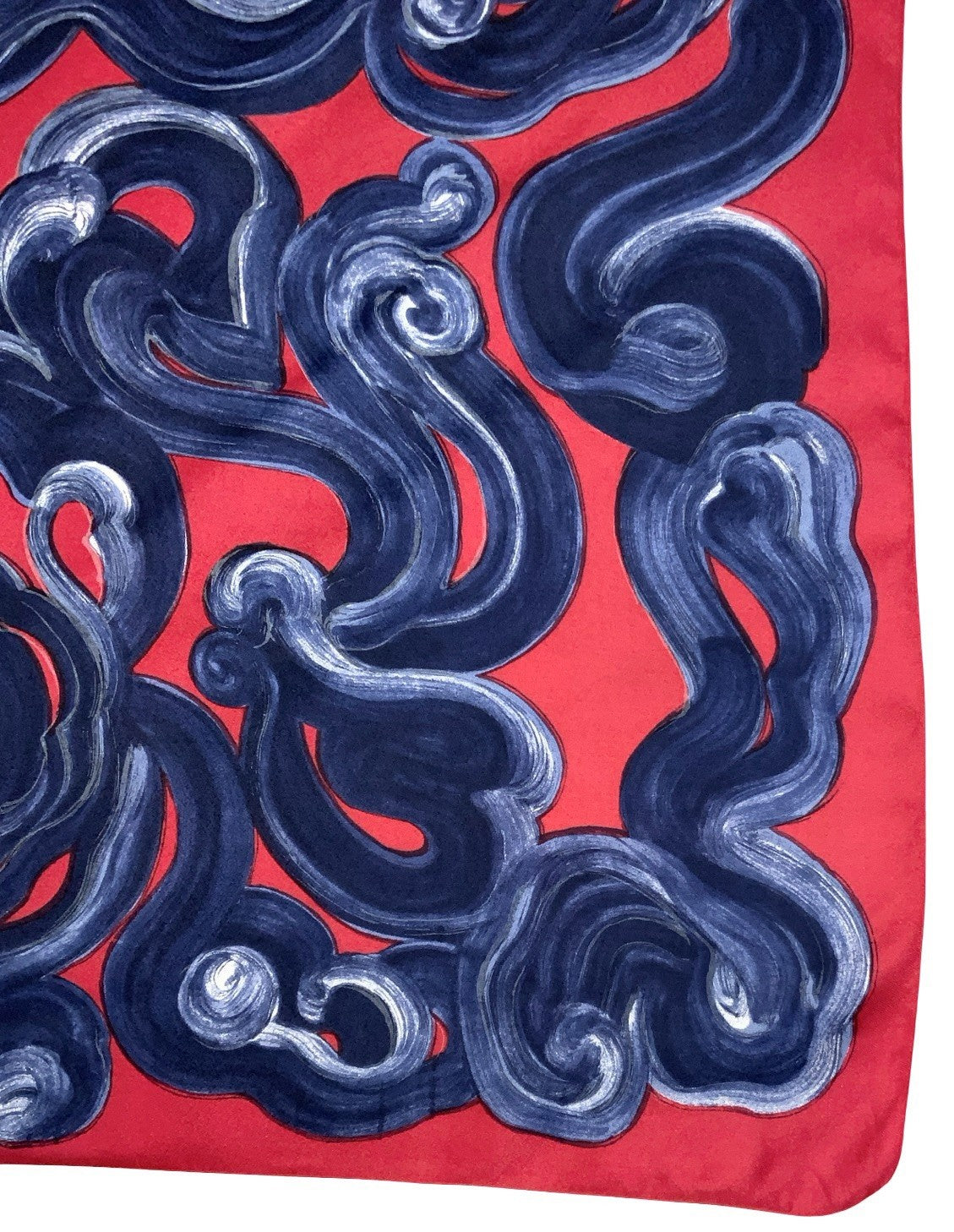 VTG 60S 70S RED NAVY BLUE WHITE PSYCHEDELIC CLOUD BRUSHSTROKE SCARF