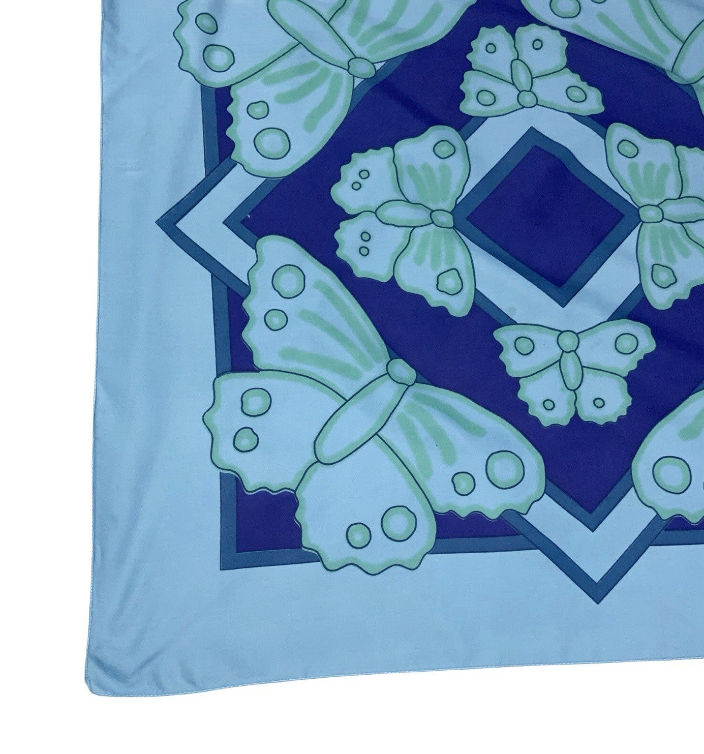 VTG 60S 70S BLUE GREEN NAVY GEOMETRIC MOD BUTTERFLY SCARF