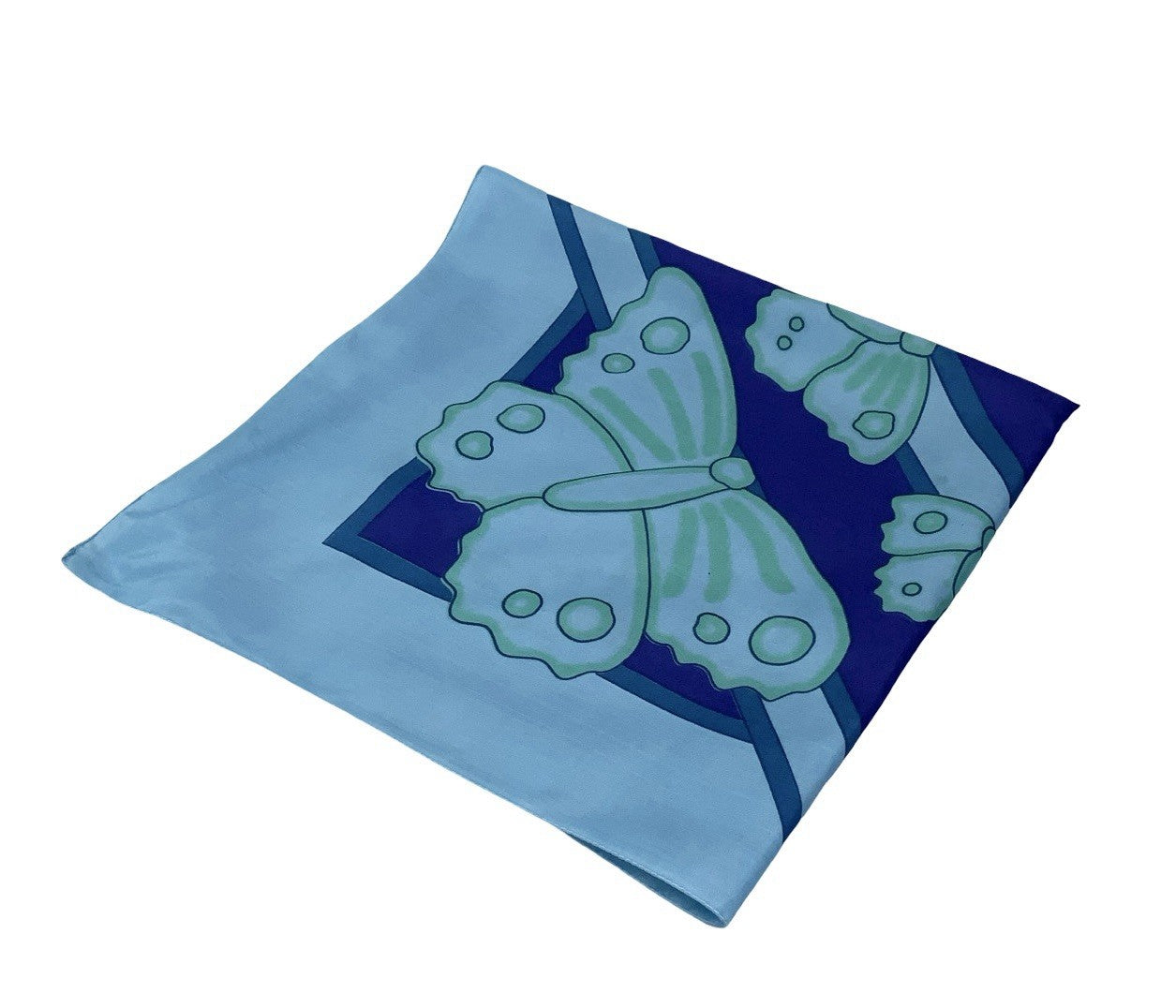 VTG 60S 70S BLUE GREEN NAVY GEOMETRIC MOD BUTTERFLY SCARF