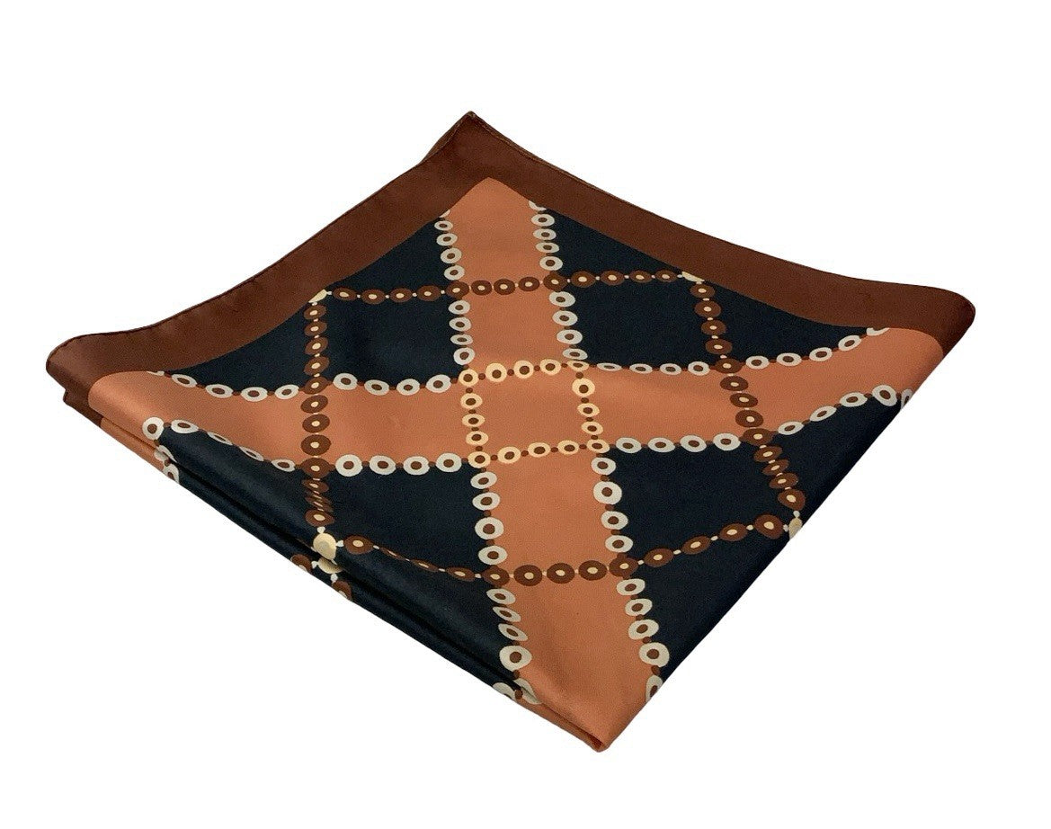 VTG 60S 70S BROWN BLACK CREAM MOD DOTTY TILED GEOMETRIC SCARF