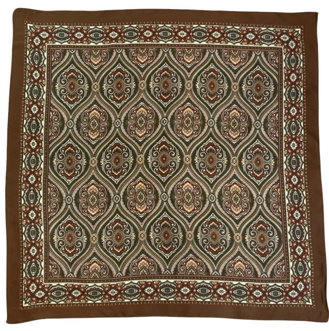 VTG 60S 70S BROWN CREAM GREEN PSYCHEDELIC MANDALA TILED SCARF