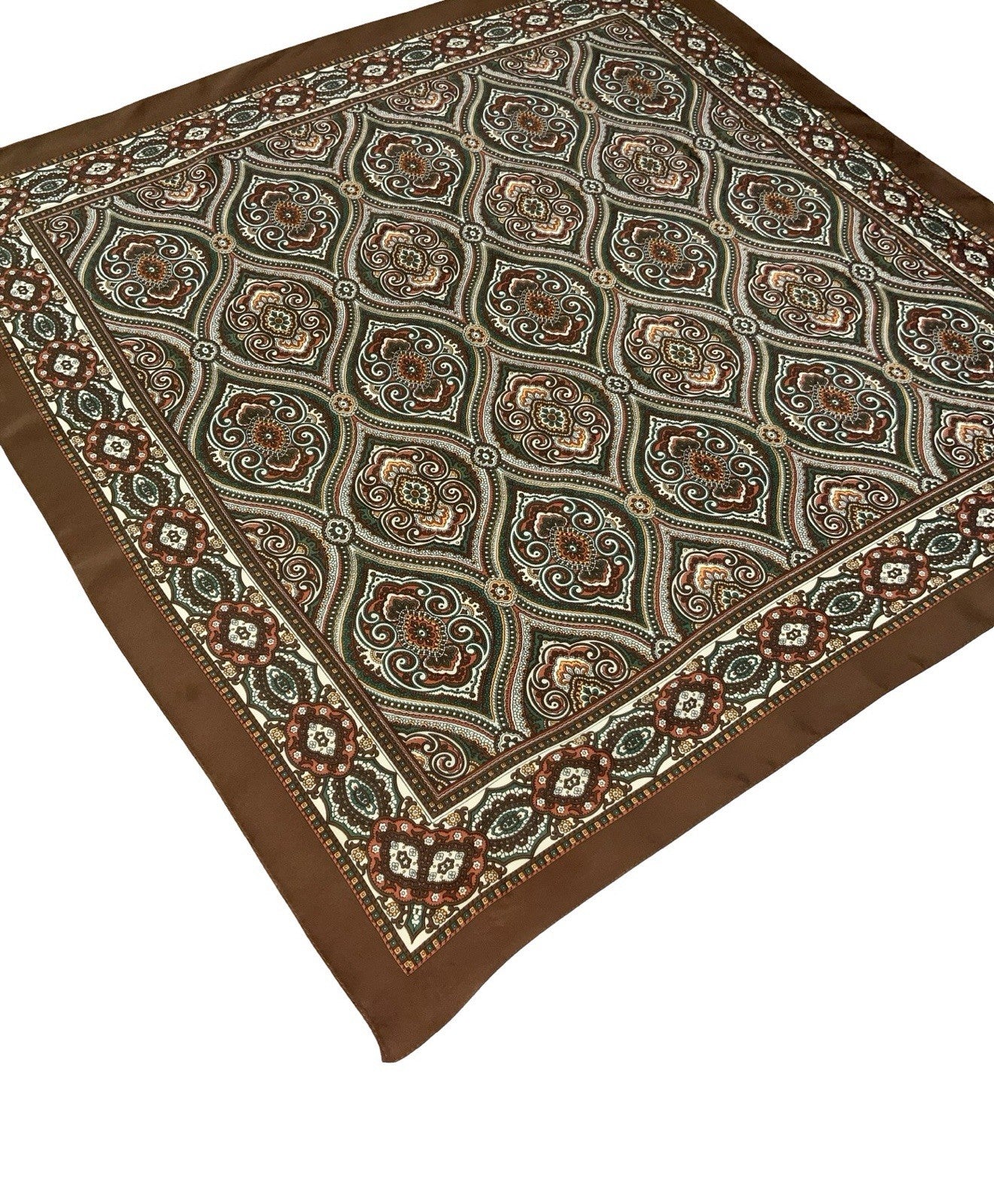 VTG 60S 70S BROWN CREAM GREEN PSYCHEDELIC MANDALA TILED SCARF