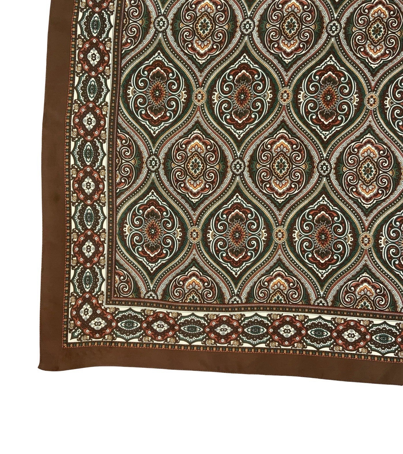 VTG 60S 70S BROWN CREAM GREEN PSYCHEDELIC MANDALA TILED SCARF