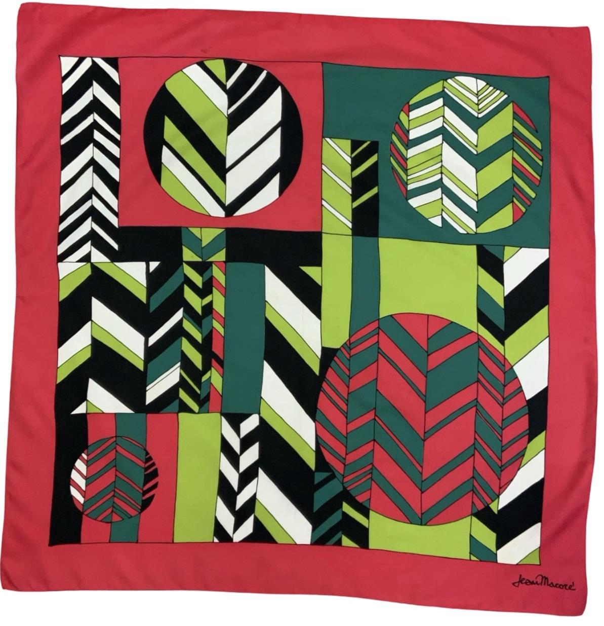 VTG 60S 70S PINK WHITE BLACK GREEN CHEVRON GEOMETRIC SQUARE TILE CIRCLE SCARF