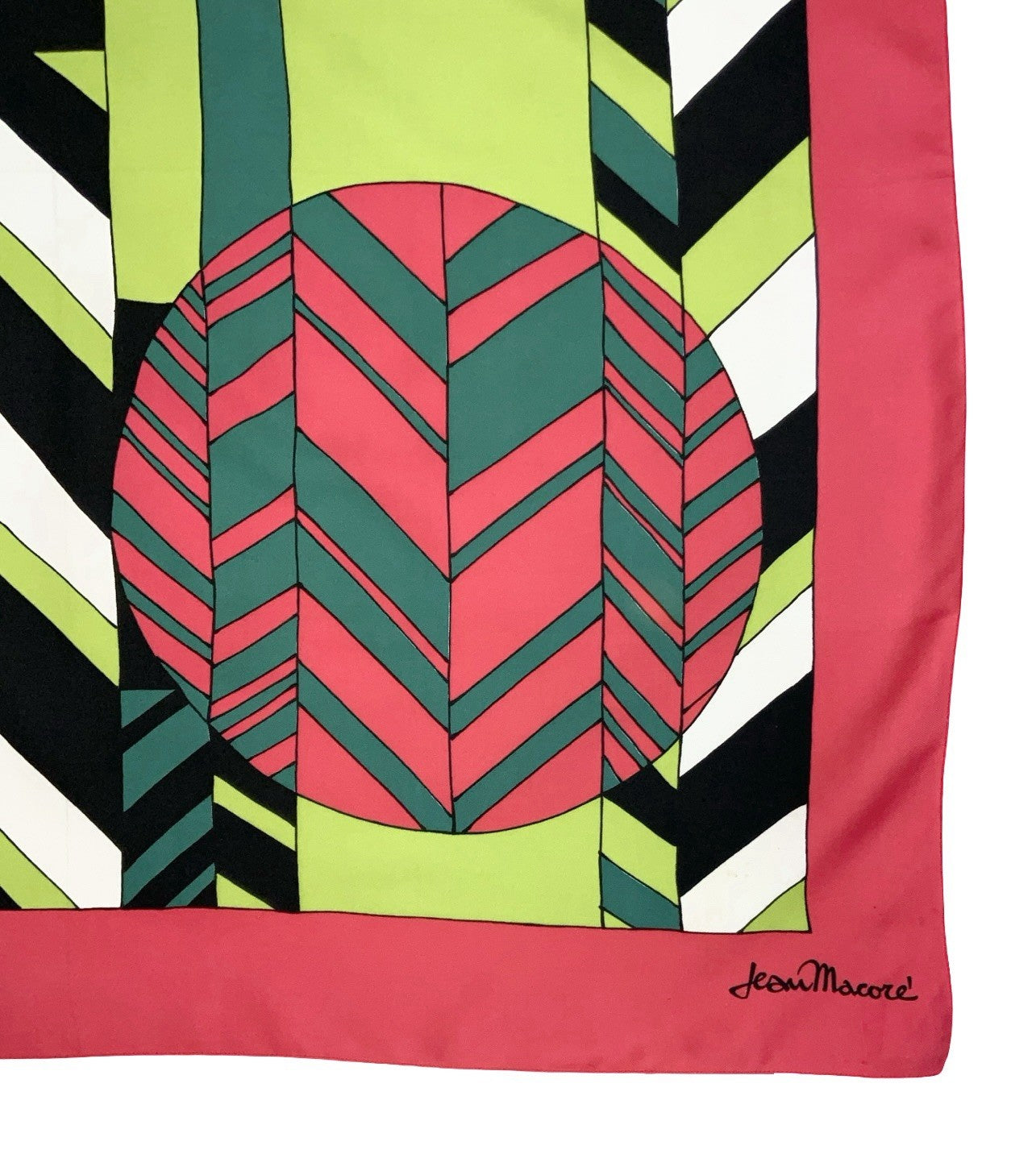 VTG 60S 70S PINK WHITE BLACK GREEN CHEVRON GEOMETRIC SQUARE TILE CIRCLE SCARF
