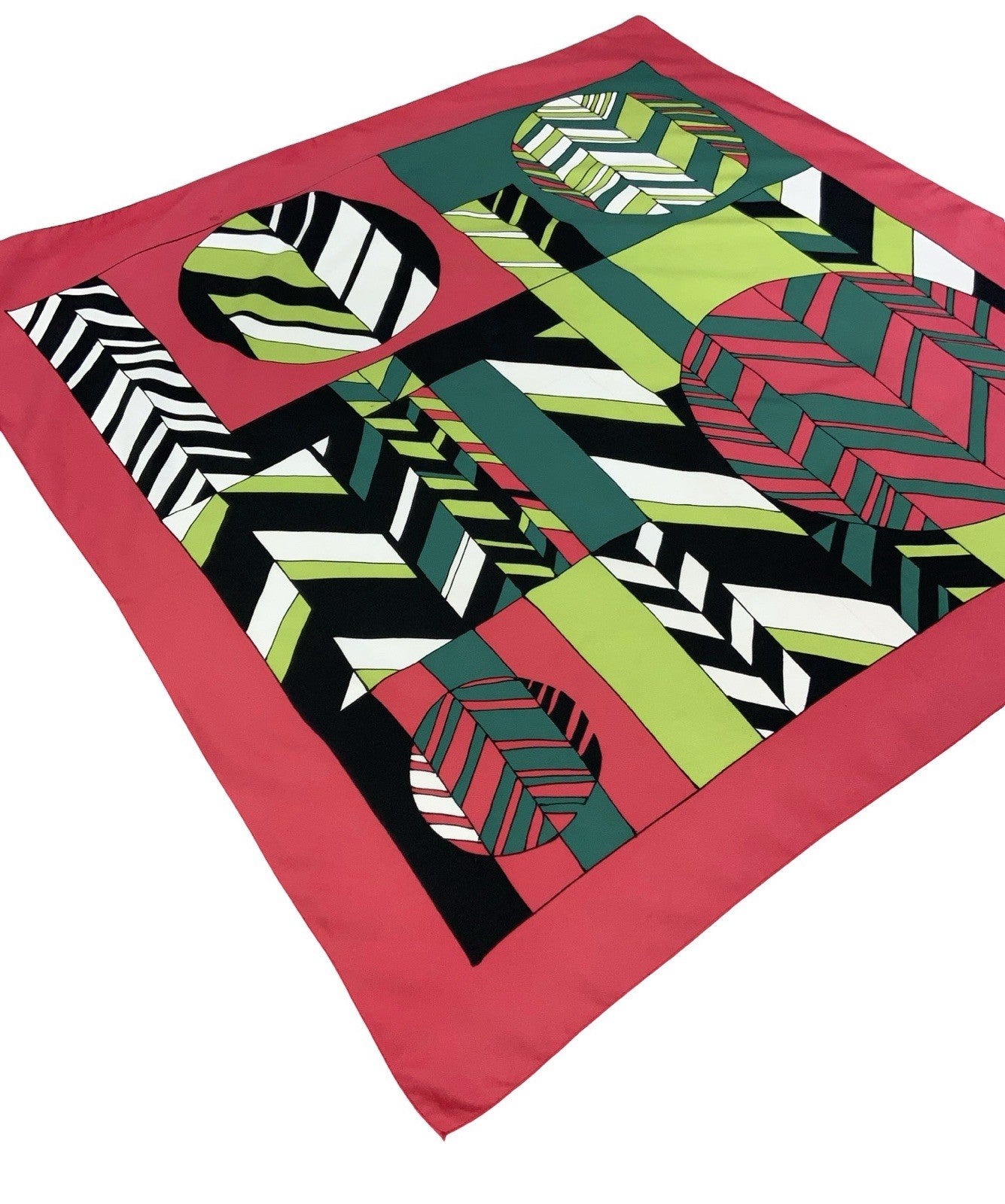 VTG 60S 70S PINK WHITE BLACK GREEN CHEVRON GEOMETRIC SQUARE TILE CIRCLE SCARF