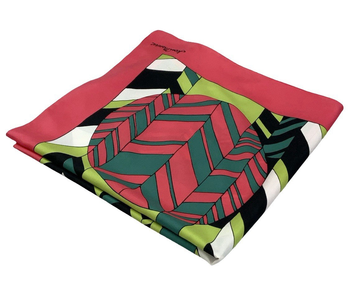 VTG 60S 70S PINK WHITE BLACK GREEN CHEVRON GEOMETRIC SQUARE TILE CIRCLE SCARF