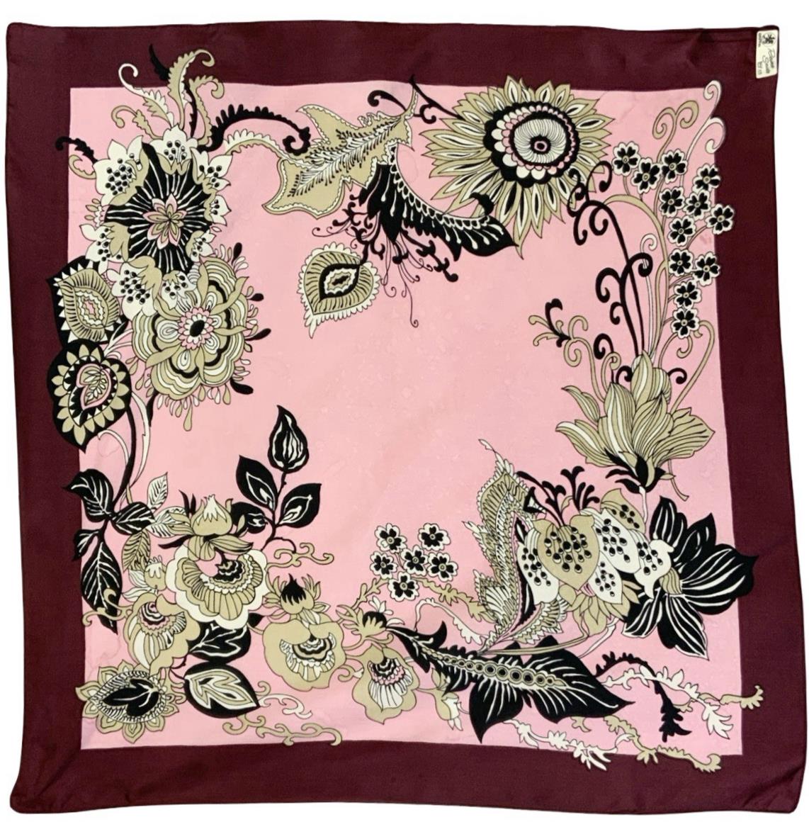 VTG 60S 70S PINK BEIGE BLACK PLUM PSYCHEDELIC FLORAL SCARF