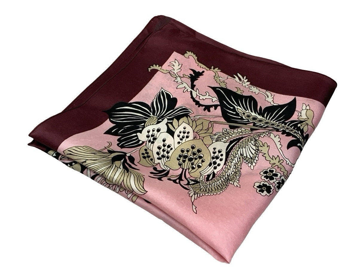 VTG 60S 70S PINK BEIGE BLACK PLUM PSYCHEDELIC FLORAL SCARF