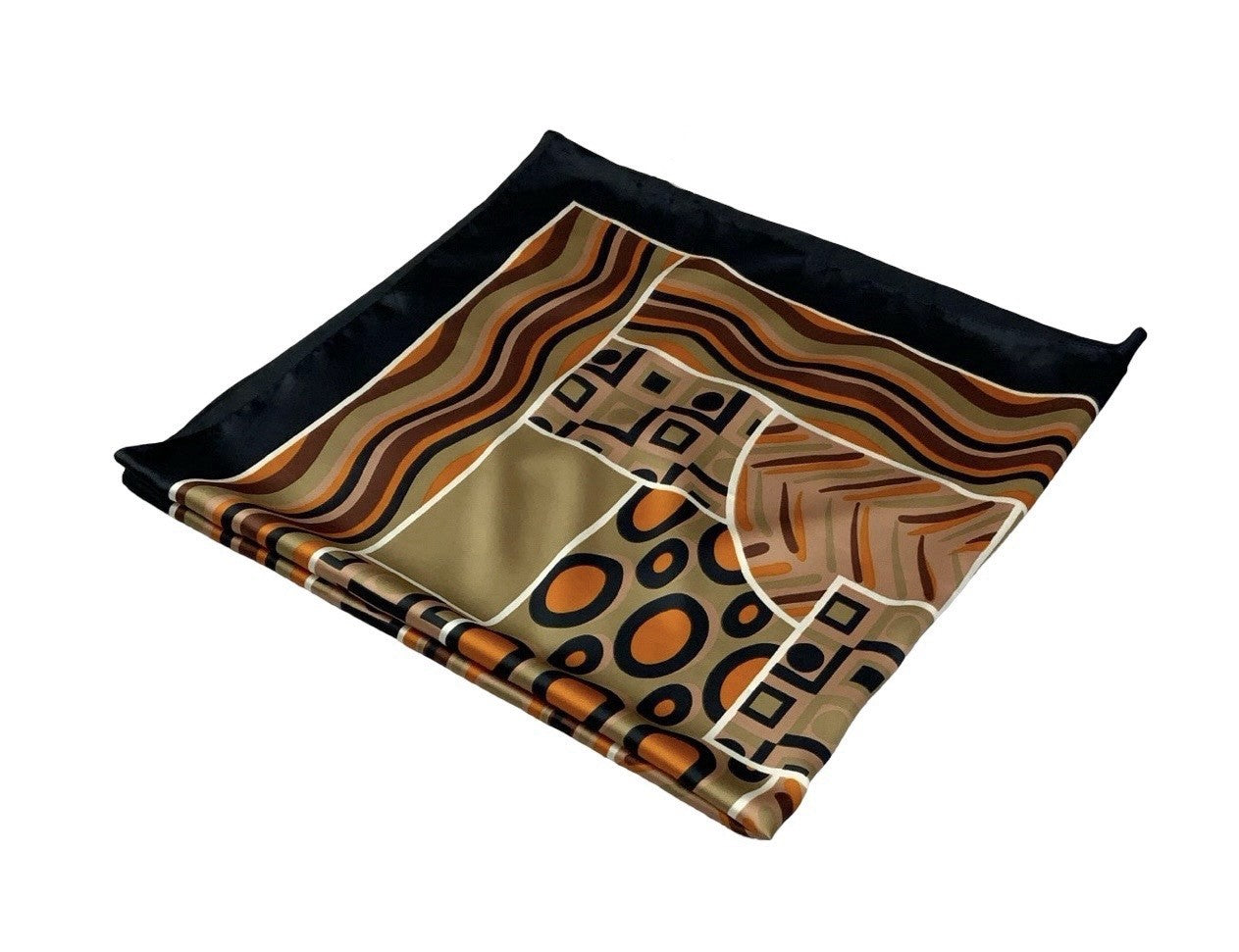 VTG 60S 70S BROWN BLACK ORANGE GEOMETRIC DOT STRIPE WAVY SQUARE RETRO SCARF