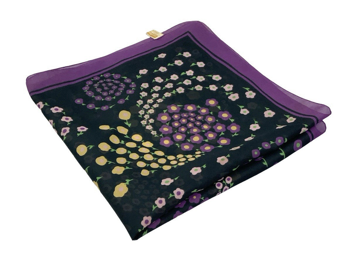VTG 60S 70S BLACK PURPLE PINK YELLOW GREEN SPIRAL PSYCHEDELIC FLORAL SCARF