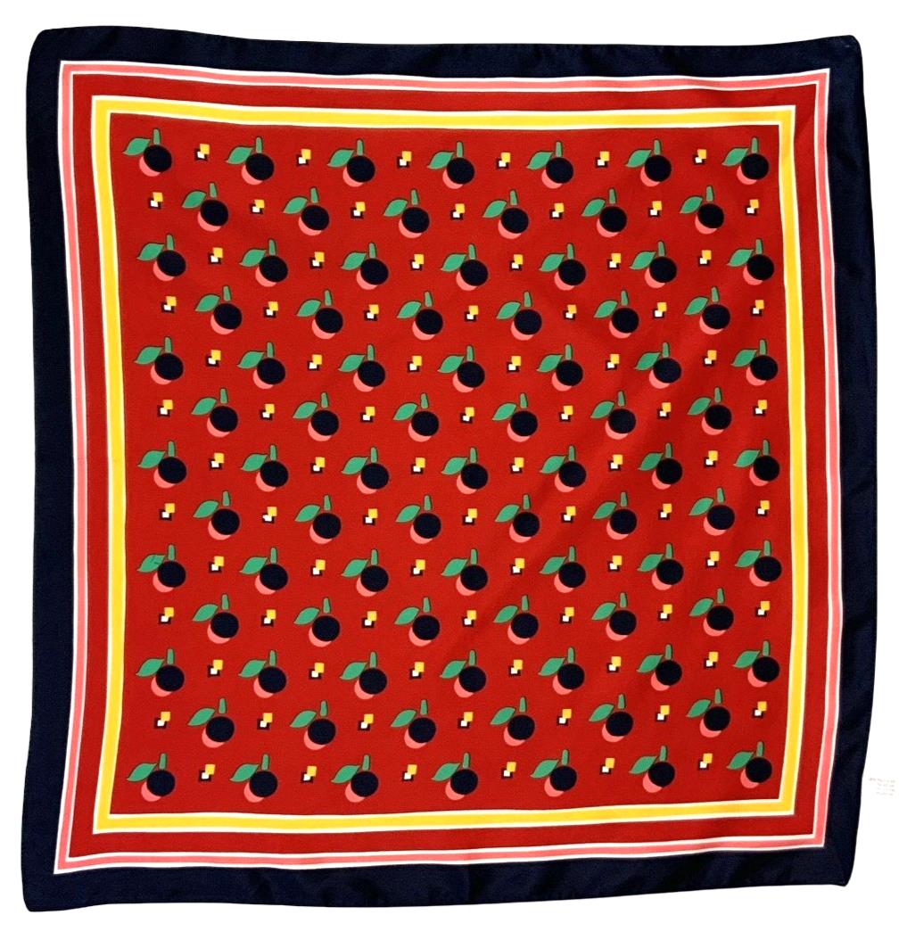 VTG 60S 70S RED BLACK GREEN YELLOW GEOMETRIC FRUIT MOD SCARF