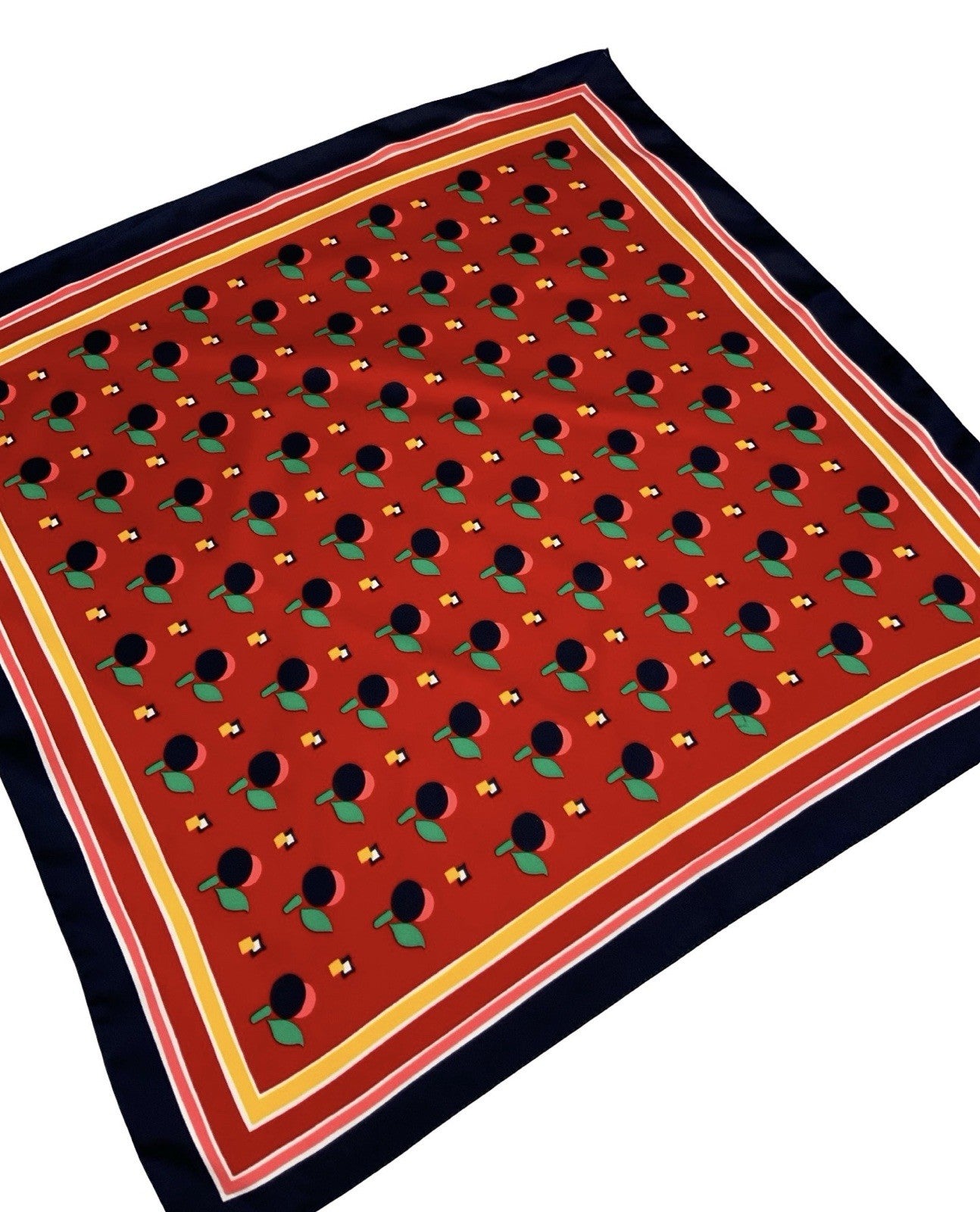 VTG 60S 70S RED BLACK GREEN YELLOW GEOMETRIC FRUIT MOD SCARF