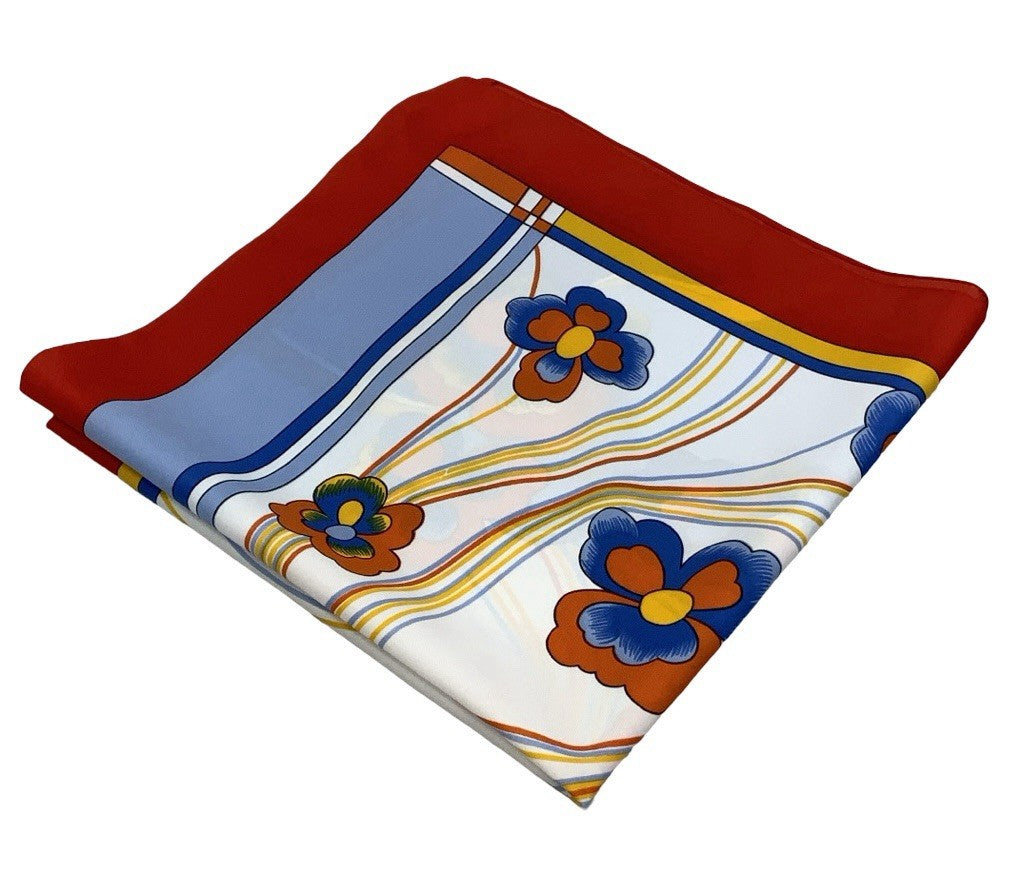 VTG 60S 70S RED WHITE BLUE ORANGE YELLOW FLORAL WAVY PSYCHEDELIC SCARF