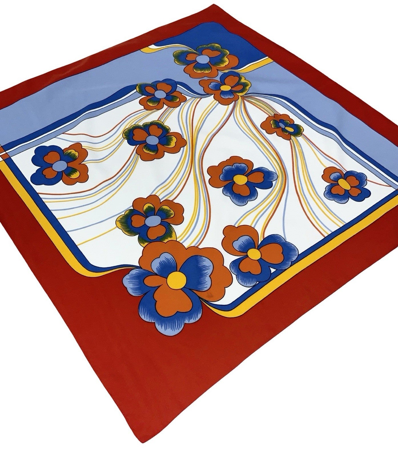 VTG 60S 70S RED WHITE BLUE ORANGE YELLOW FLORAL WAVY PSYCHEDELIC SCARF