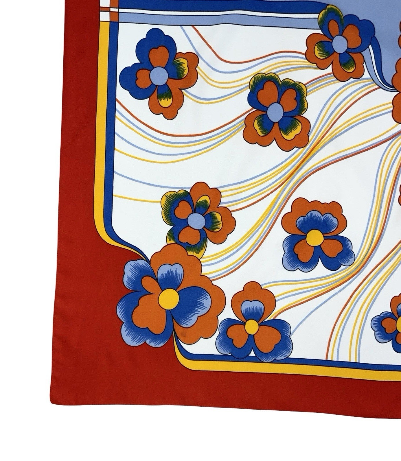 VTG 60S 70S RED WHITE BLUE ORANGE YELLOW FLORAL WAVY PSYCHEDELIC SCARF