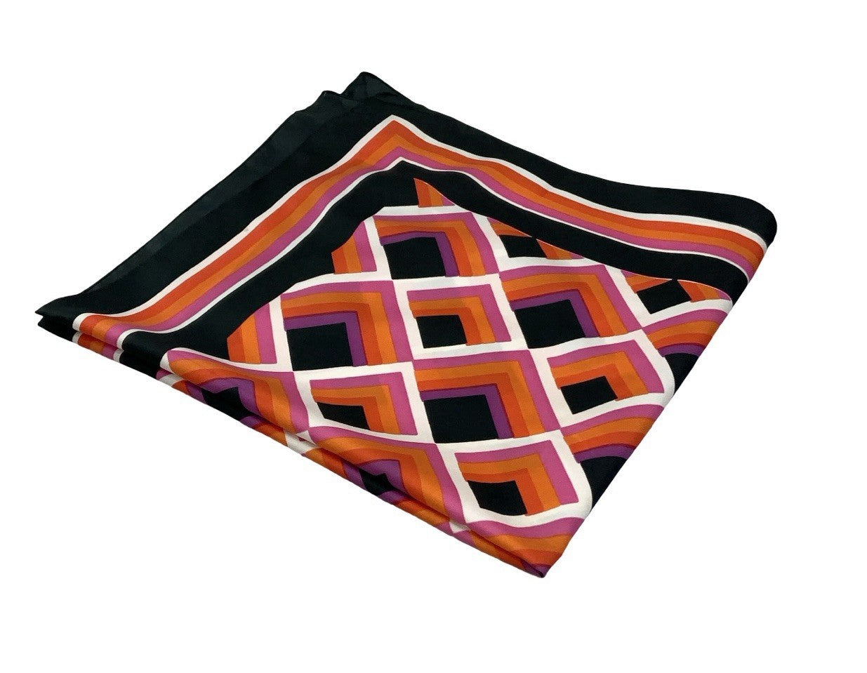 VTG 60S 70S BLACK ORANGE PINK PURPLE MOD GEOMETRIC CHEVRON TILE SCARF