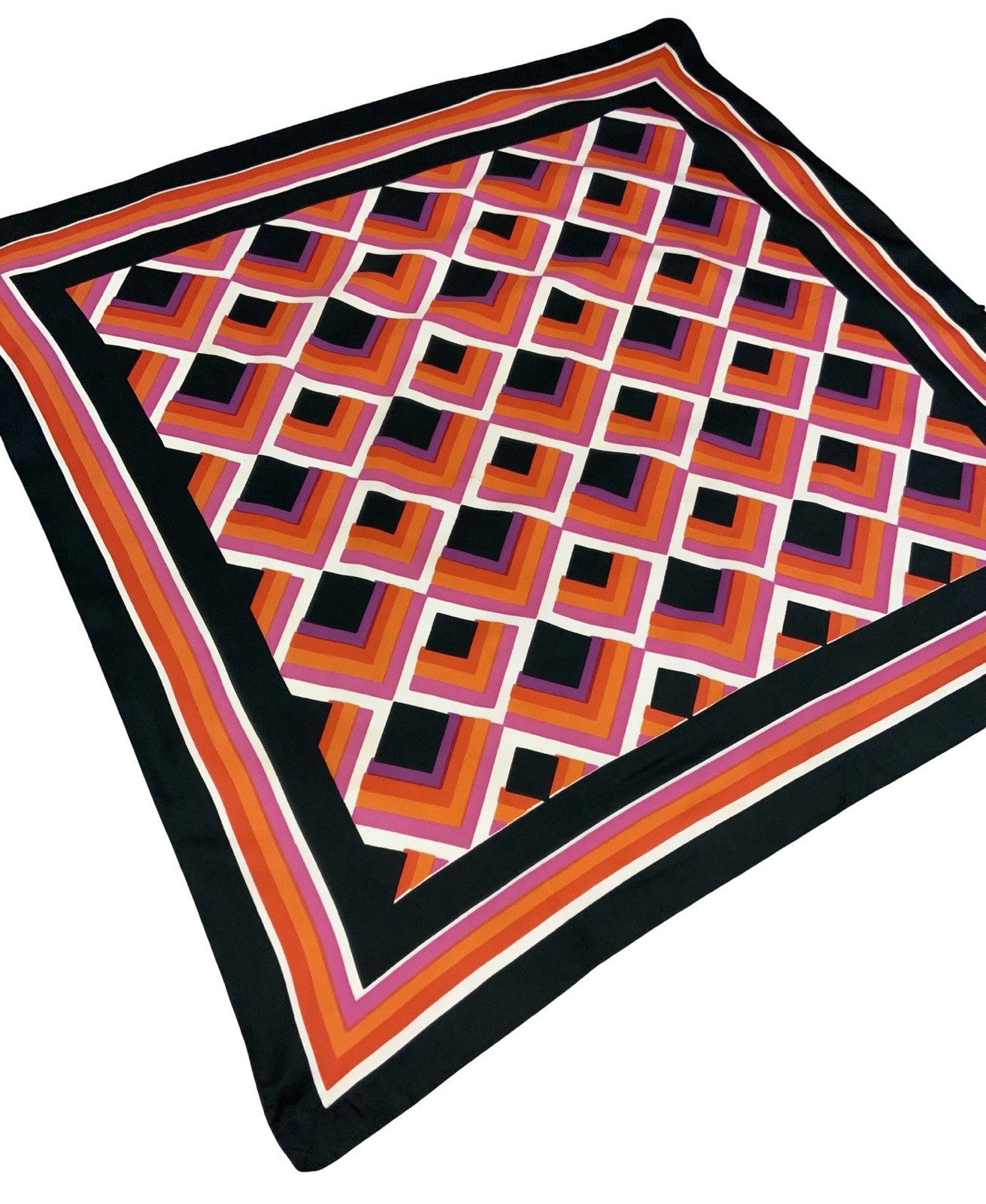 VTG 60S 70S BLACK ORANGE PINK PURPLE MOD GEOMETRIC CHEVRON TILE SCARF