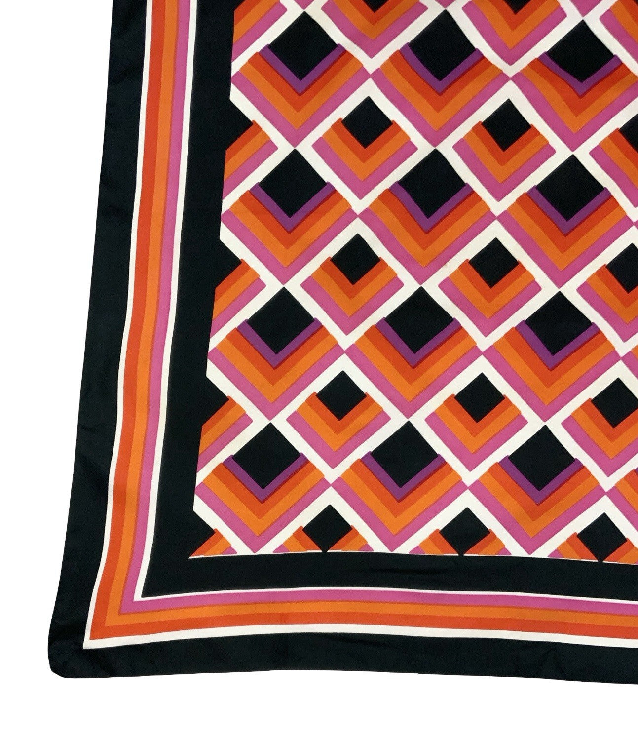 VTG 60S 70S BLACK ORANGE PINK PURPLE MOD GEOMETRIC CHEVRON TILE SCARF