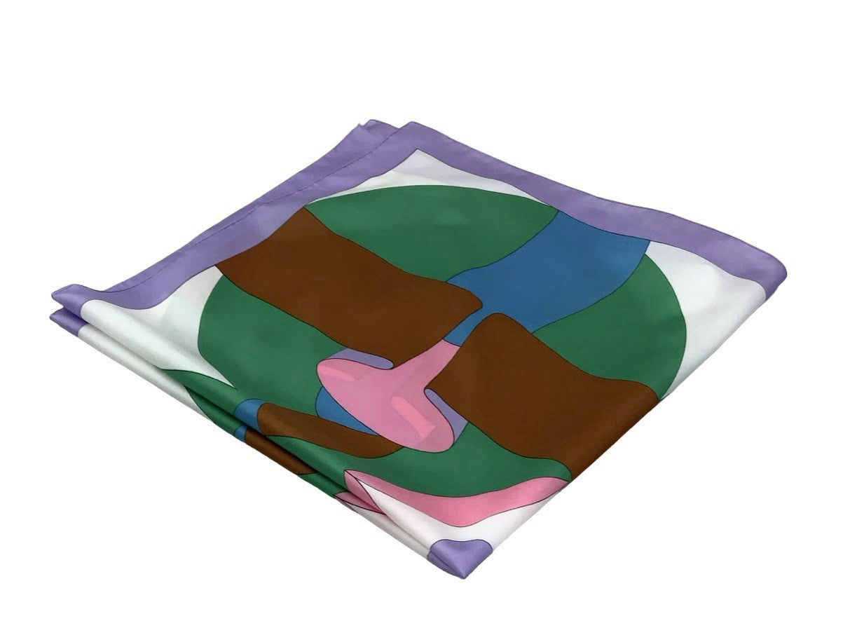 VTG 60S 70S PURPLE GREEN WHITE BLUE PINK BROWN MOD GEOMETRIC SCARF
