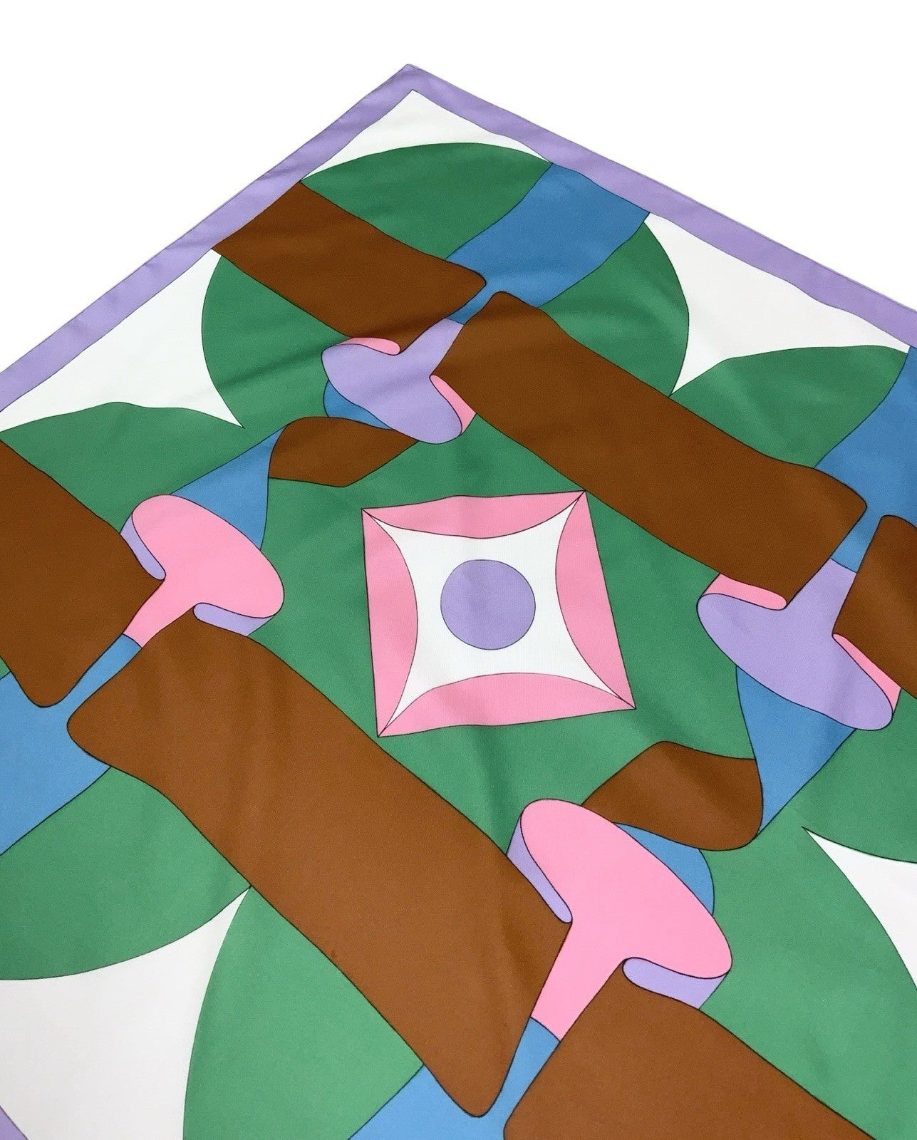 VTG 60S 70S PURPLE GREEN WHITE BLUE PINK BROWN MOD GEOMETRIC SCARF