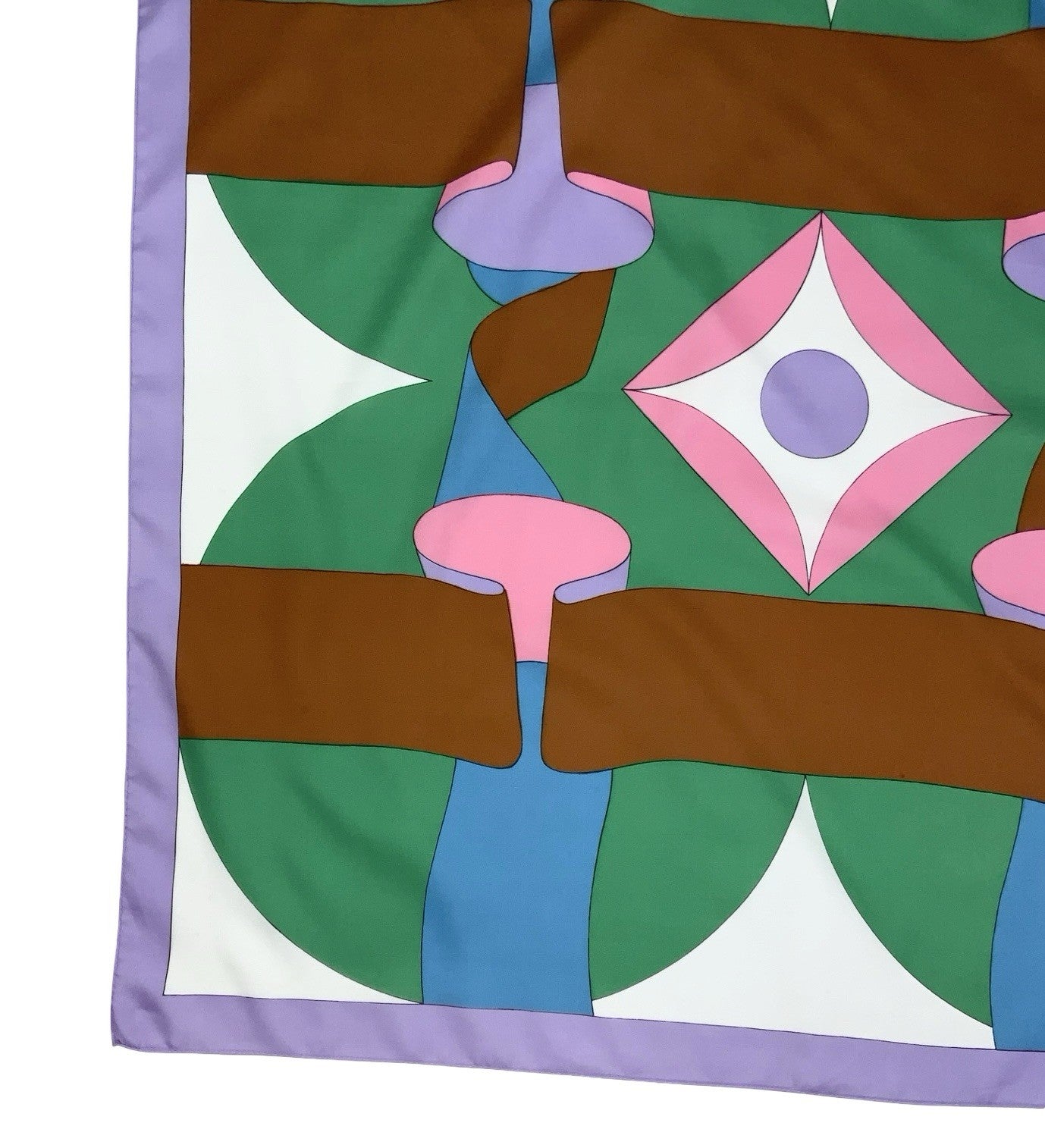 VTG 60S 70S PURPLE GREEN WHITE BLUE PINK BROWN MOD GEOMETRIC SCARF