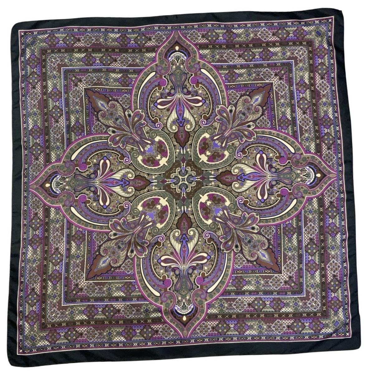 VTG 60S 70S PURPLE BROWN BLACK PSYCHEDELIC MANDALA GEOMETRIC SCARF