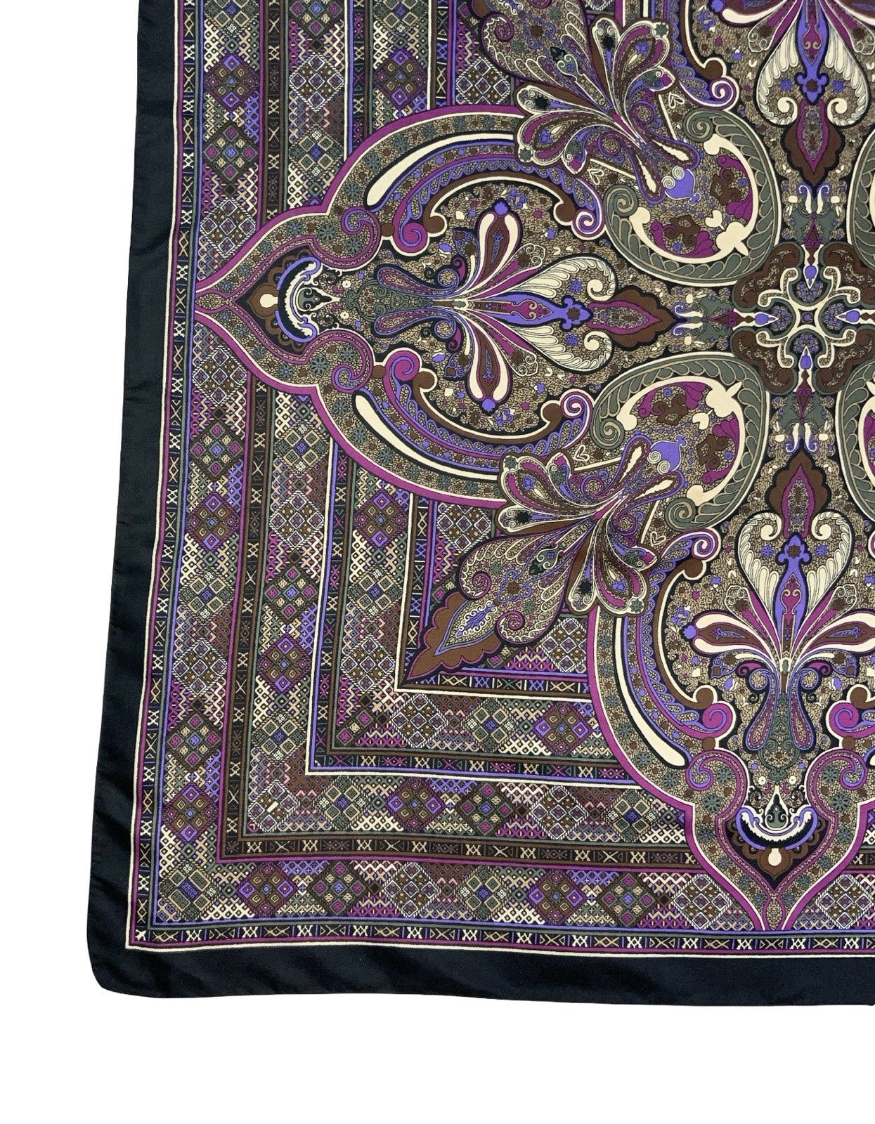 VTG 60S 70S PURPLE BROWN BLACK PSYCHEDELIC MANDALA GEOMETRIC SCARF
