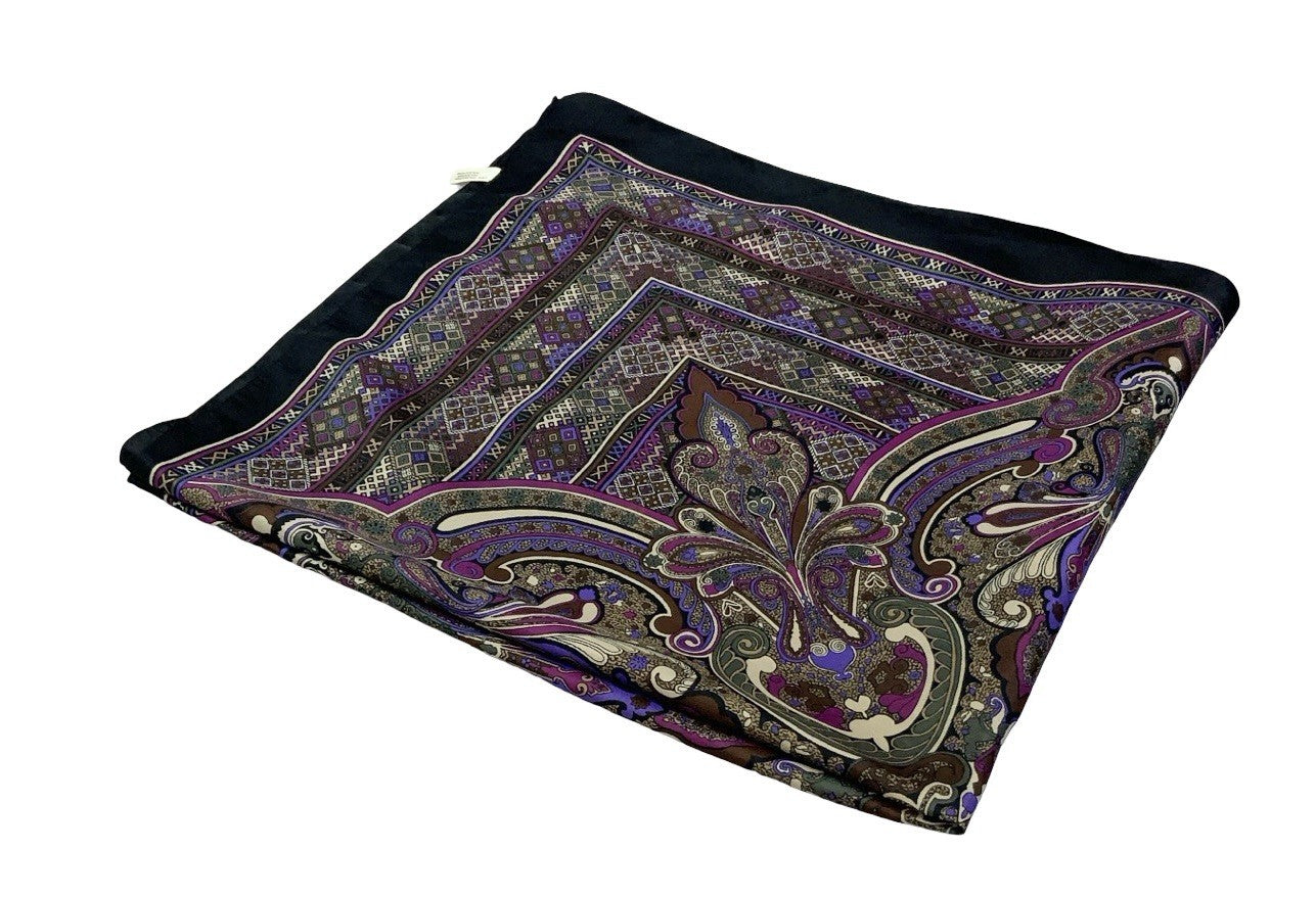 VTG 60S 70S PURPLE BROWN BLACK PSYCHEDELIC MANDALA GEOMETRIC SCARF