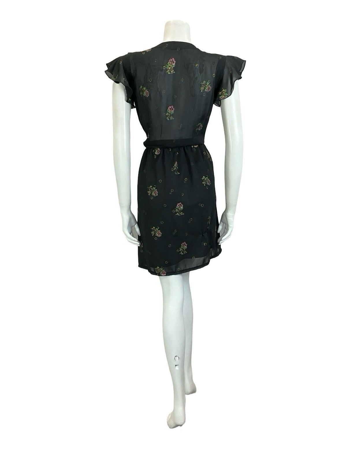 VTG 60S 70S BLACK PURPLE GREEN GOLD FLORAL RUFFLE ELASTICATED BLOUSON DRESS 10