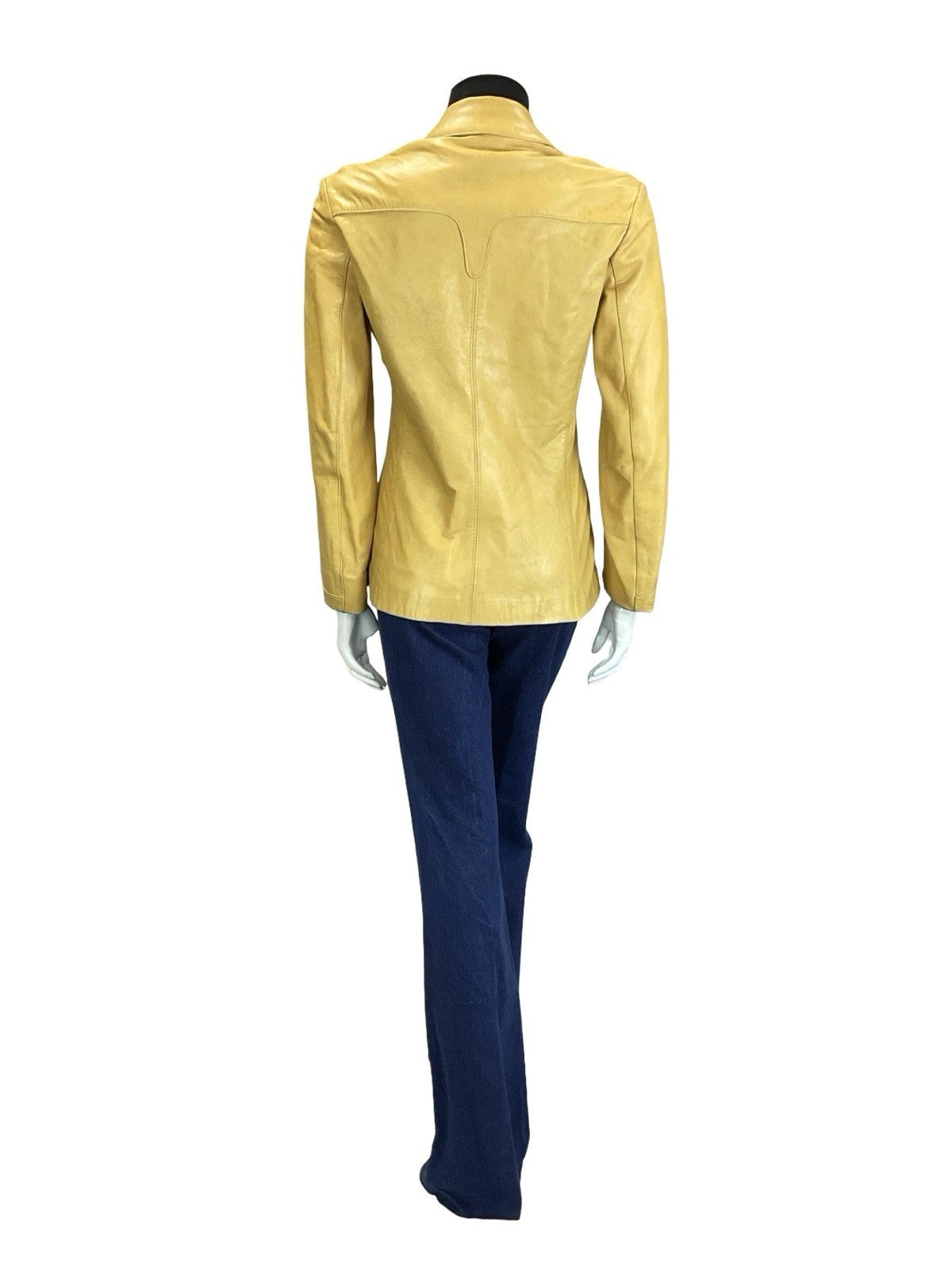VTG 60S 70S YELLOW LIGHT TAN LEATHER WESTERN BOHO YOKE DOG EAR JACKET 8 10 S