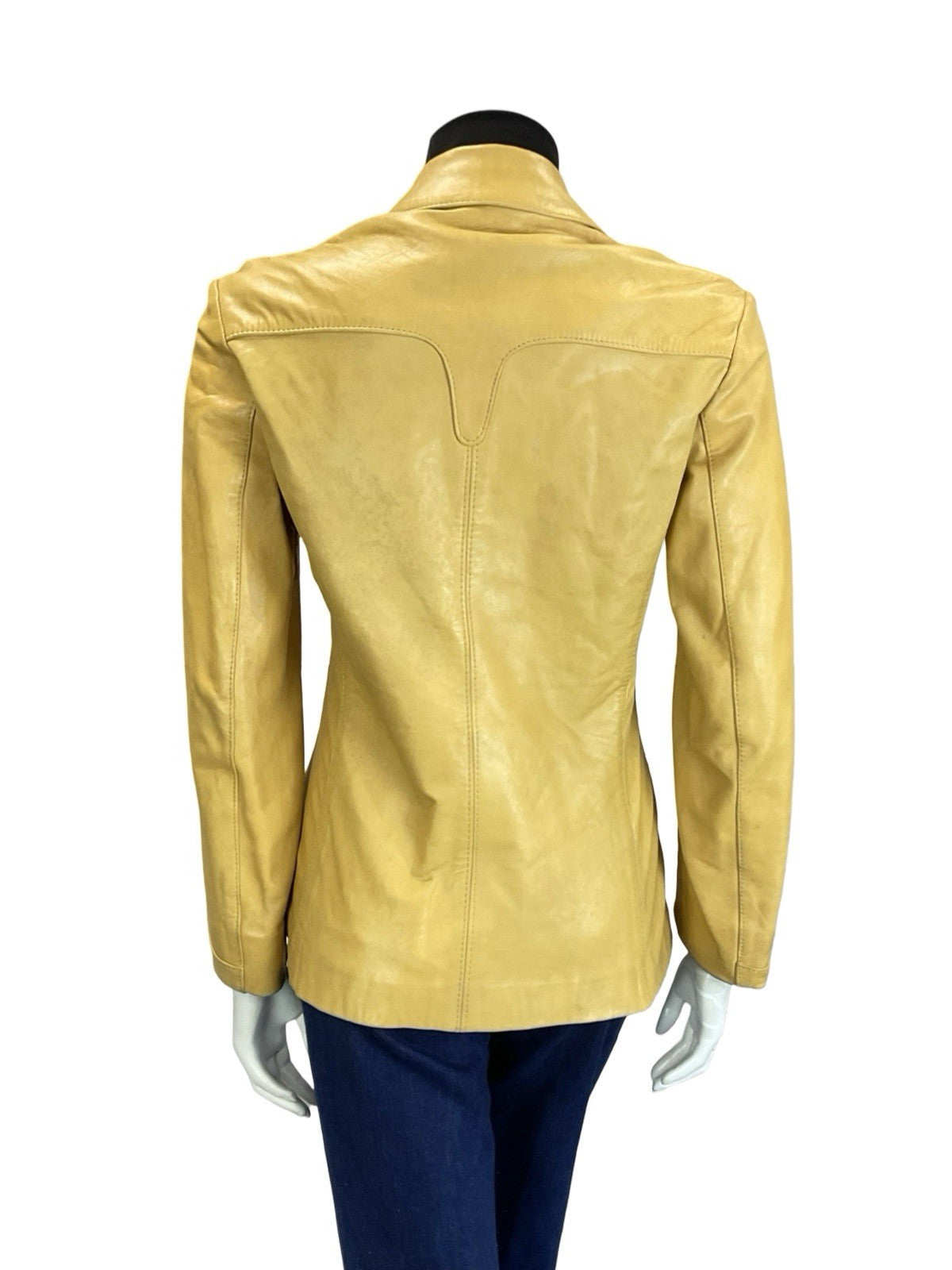 VTG 60S 70S YELLOW LIGHT TAN LEATHER WESTERN BOHO YOKE DOG EAR JACKET 8 10 S