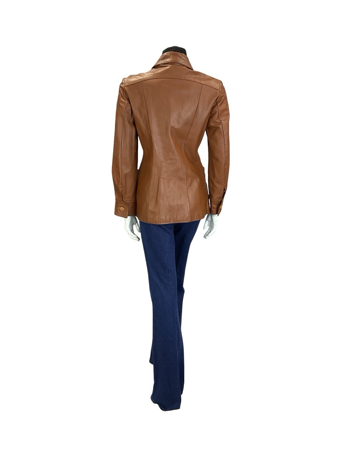 VTG 60S 70S WESTERN BROWN DAGGER COLLAR PLEATED LEATHER JACKET W/ POCKETS 10