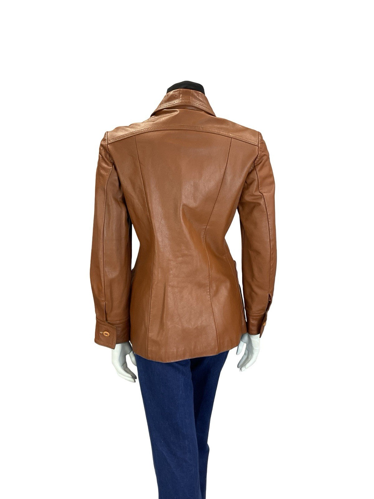 VTG 60S 70S WESTERN BROWN DAGGER COLLAR PLEATED LEATHER JACKET W/ POCKETS 10