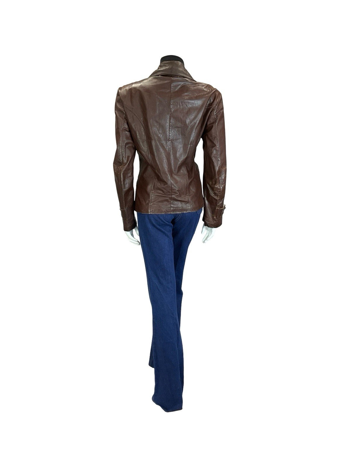 VTG 60S 70S MOD CHESTNUT BROWN LEATHER NOTCH LAPEL CROPPED JACKET W/ POCKETS 14