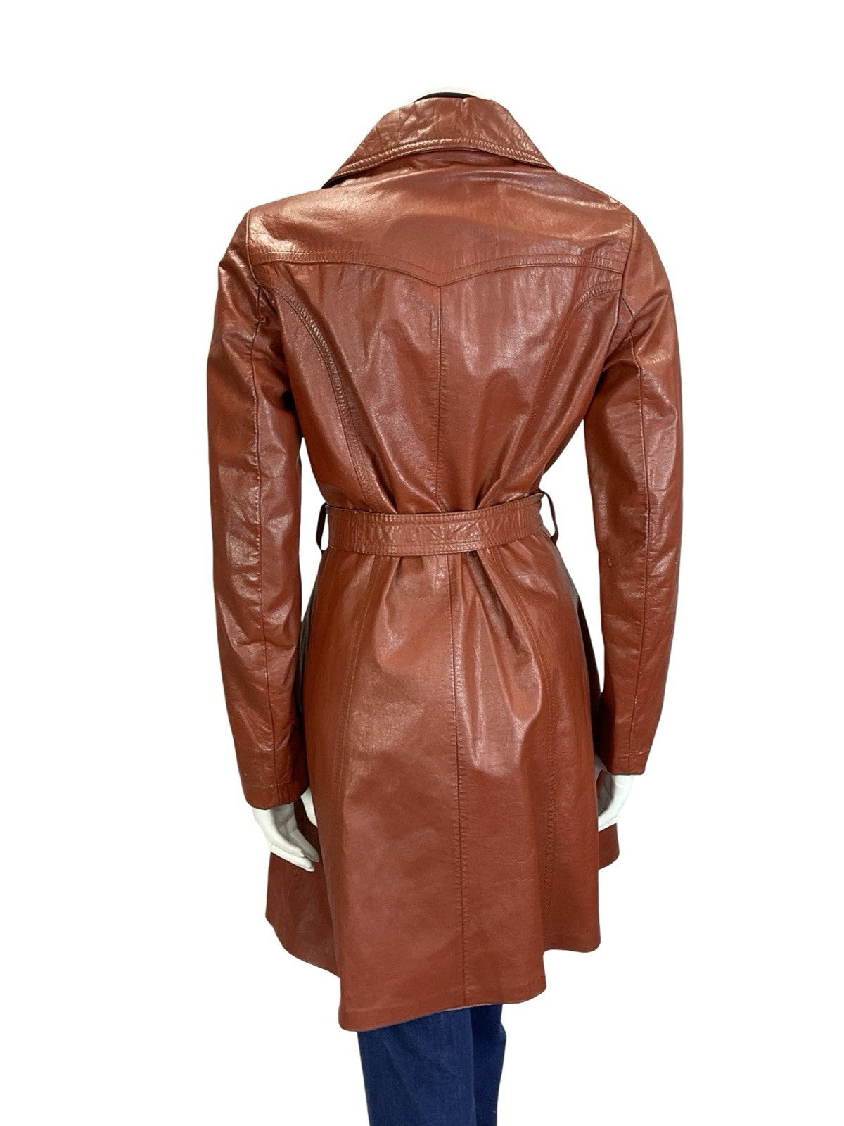VTG 60S 70S RED BROWN MOD WESTERN YOKE BELTED LEATHER JACKET W/ POCKETS 8