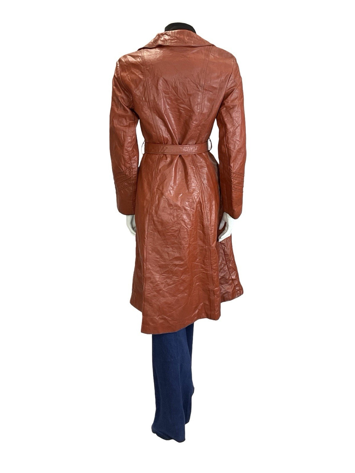 VTG 60S 70S RED BROWN BOHO WESTERN LEATHER PLAITED TRENCH MAC COAT JACKET 10