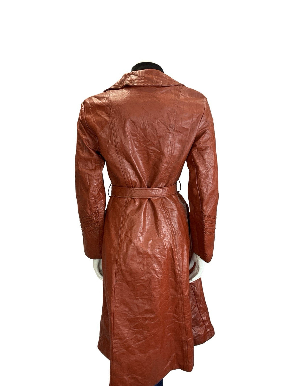 VTG 60S 70S RED BROWN BOHO WESTERN LEATHER PLAITED TRENCH MAC COAT JACKET 10
