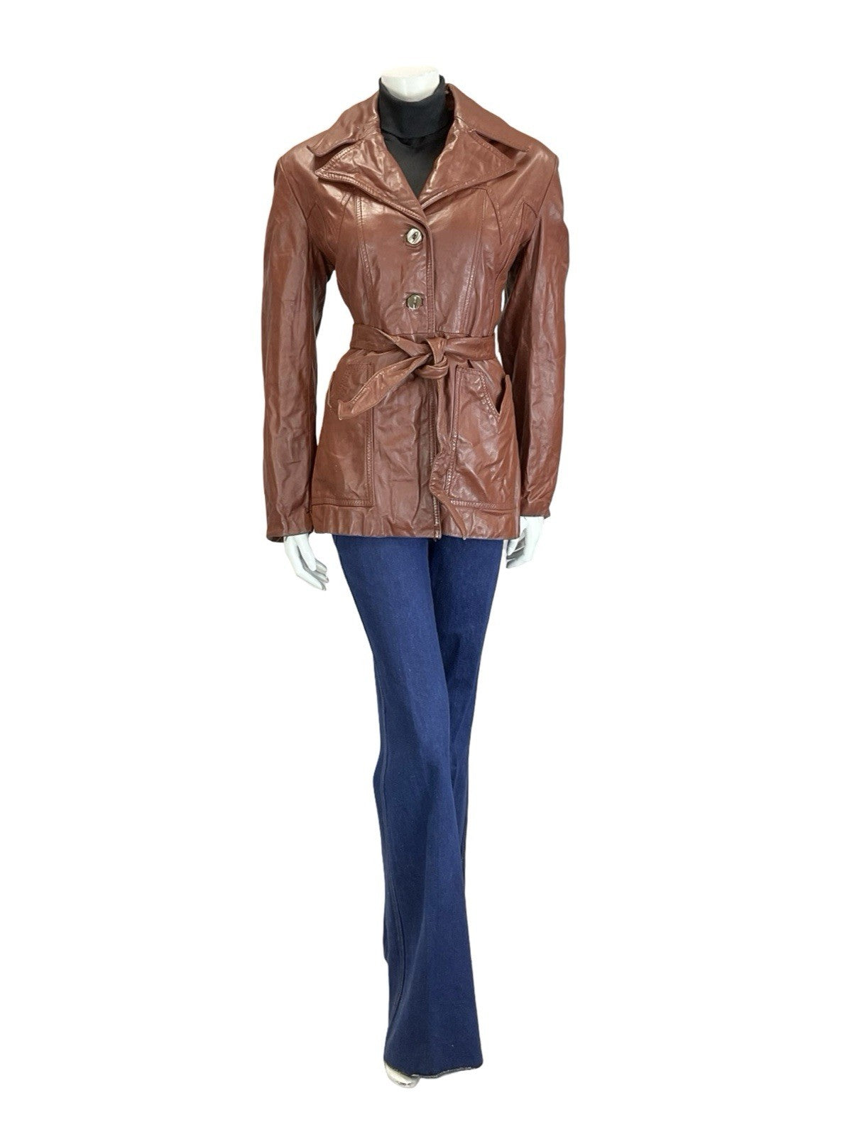 VTG 60S 70S RED BROWN WESTERN BOHO NAPPA LEATHER TIE WASIT JACKET W/ POCKETS 12