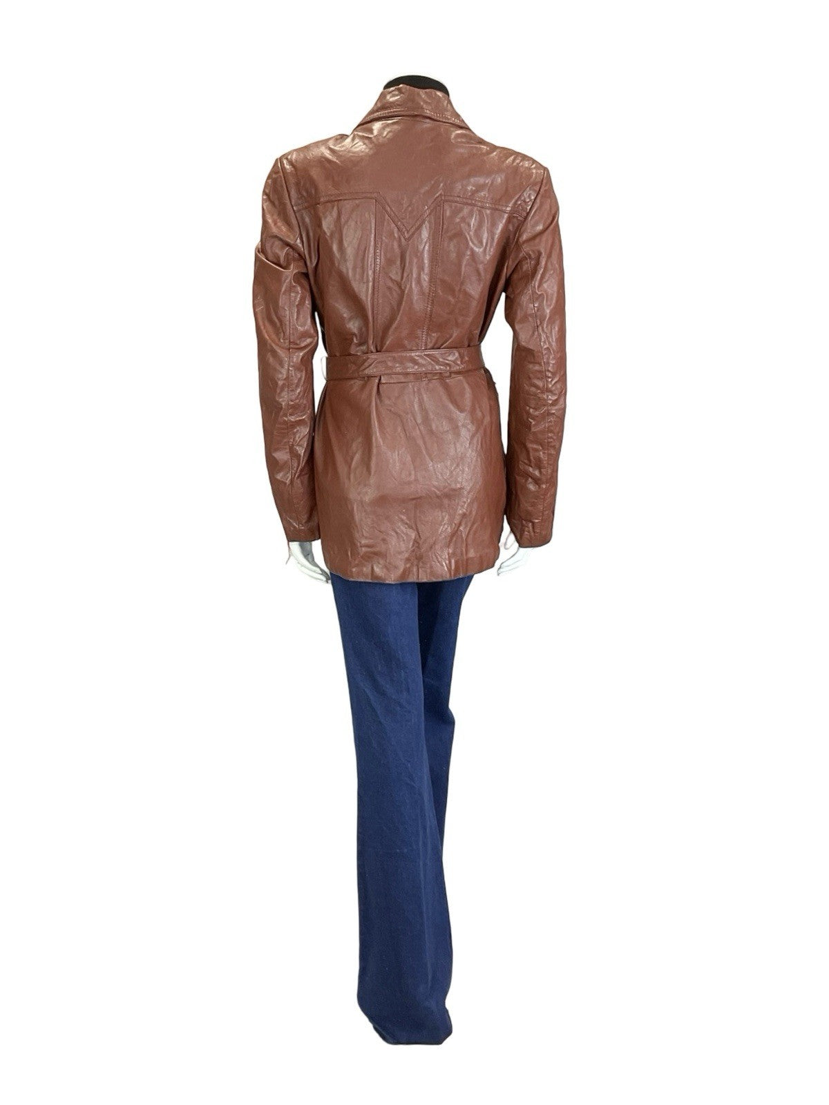 VTG 60S 70S RED BROWN WESTERN BOHO NAPPA LEATHER TIE WASIT JACKET W/ POCKETS 12