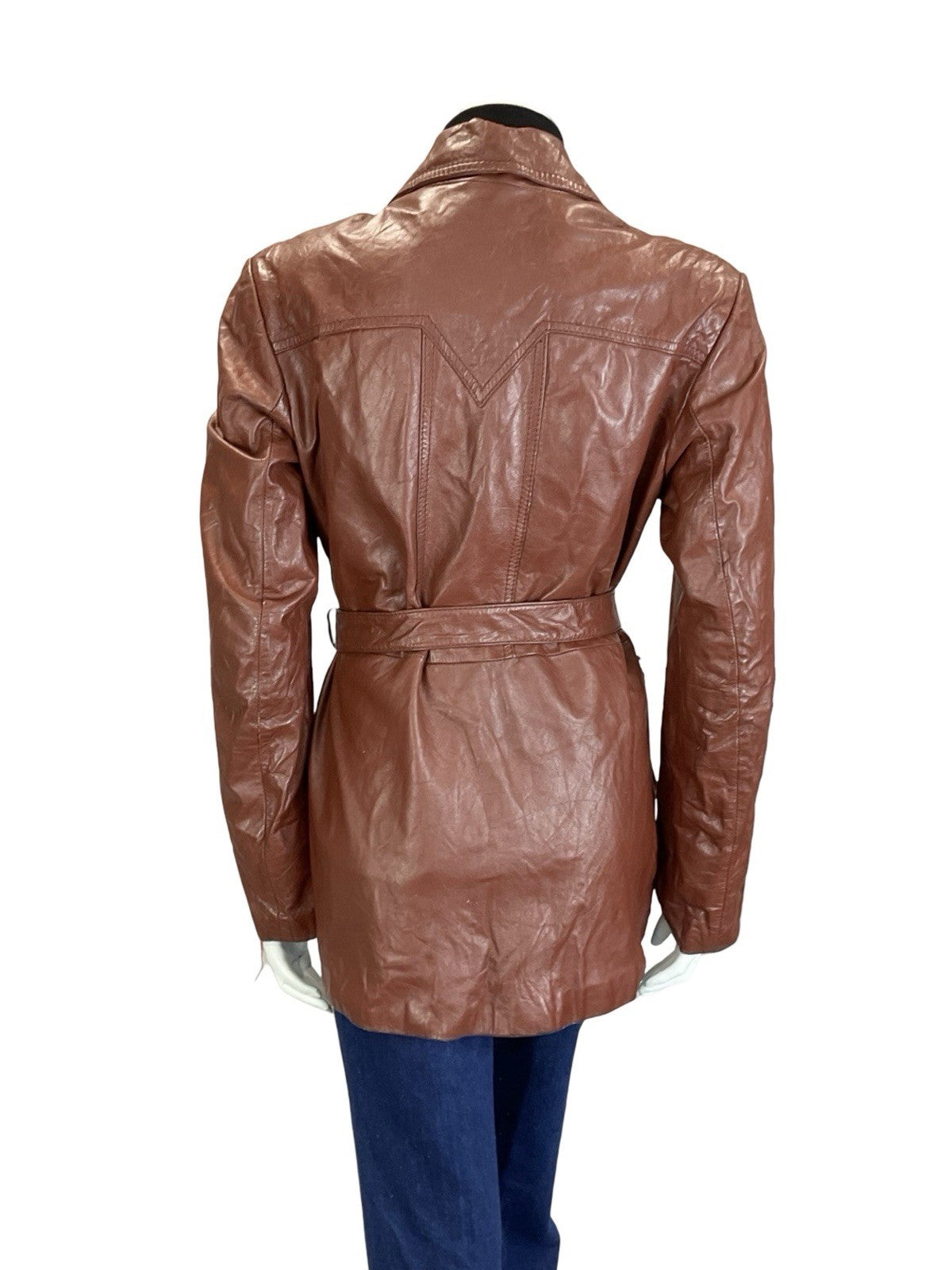 VTG 60S 70S RED BROWN WESTERN BOHO NAPPA LEATHER TIE WASIT JACKET W/ POCKETS 12
