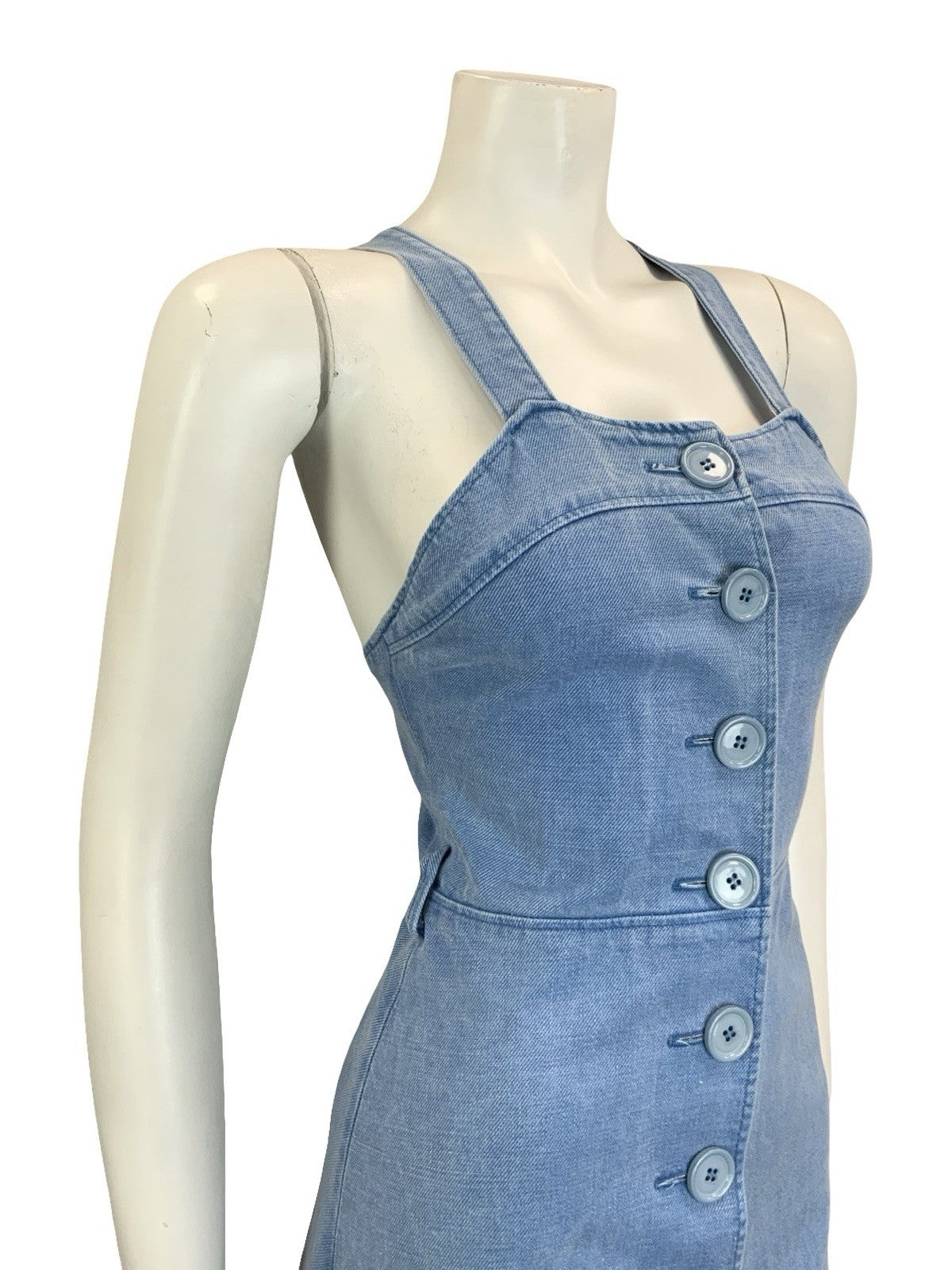 VTG 60S 70S BLUE DENIM BUTTON DOWN STRAPPY CROSS BACK MIDI SUN DRESS 4