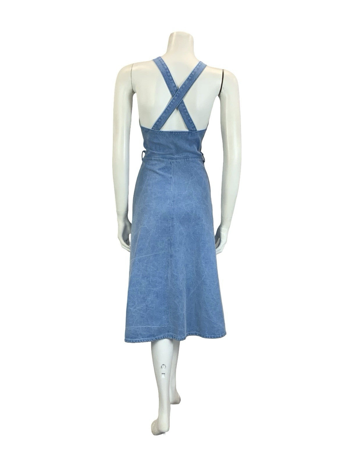 VTG 60S 70S BLUE DENIM BUTTON DOWN STRAPPY CROSS BACK MIDI SUN DRESS 4