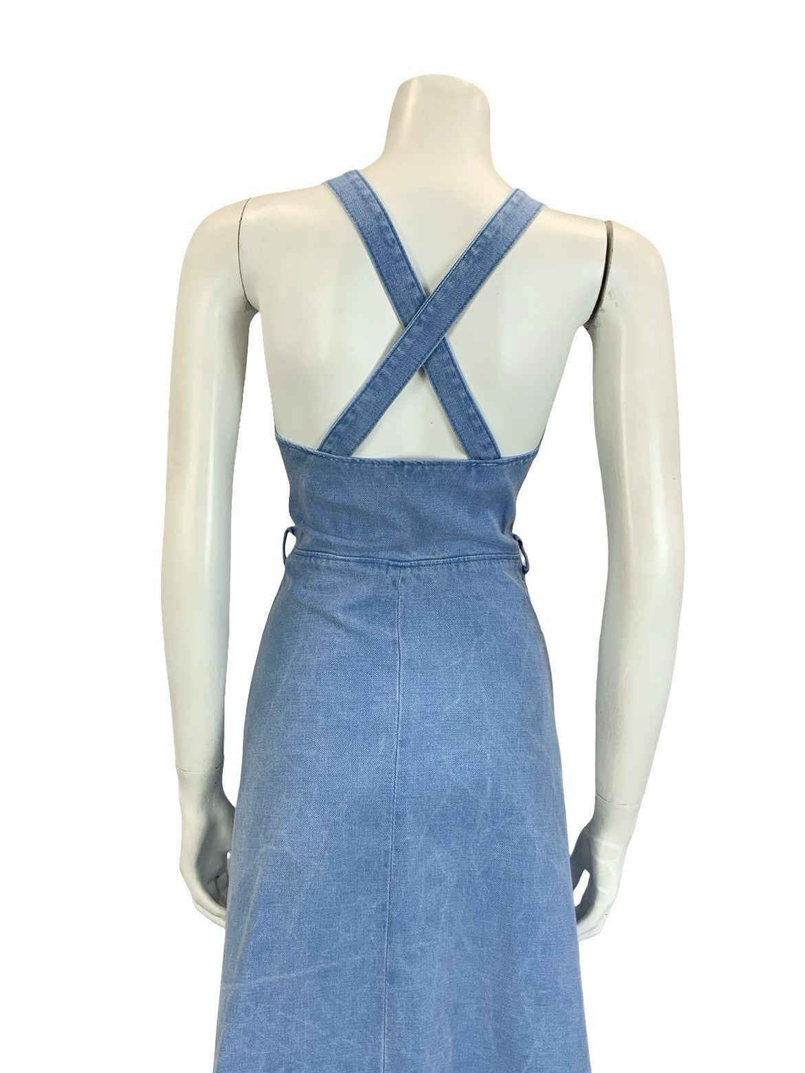 VTG 60S 70S BLUE DENIM BUTTON DOWN STRAPPY CROSS BACK MIDI SUN DRESS 4