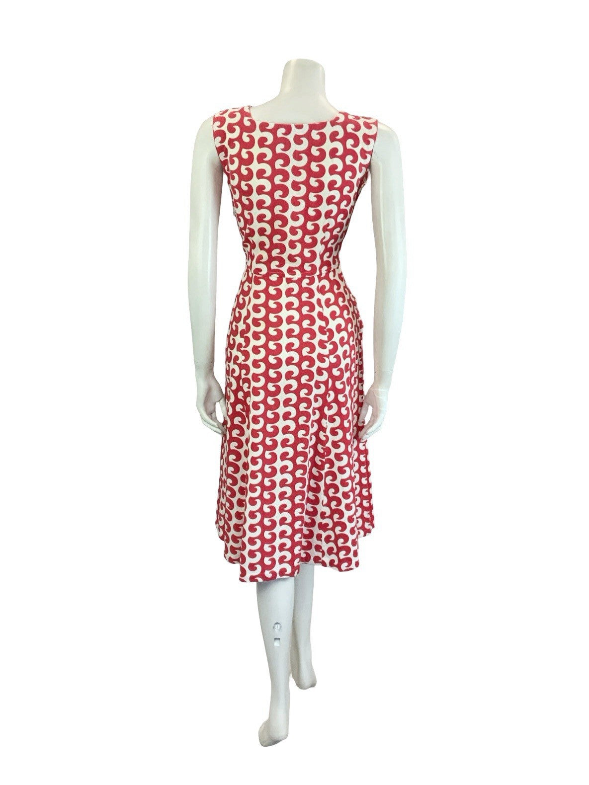VTG 60S 70S RED WHITE GEOMETRIC WAVE SWEETHEART STRAPPY SUN MIDI DRESS S 8 10
