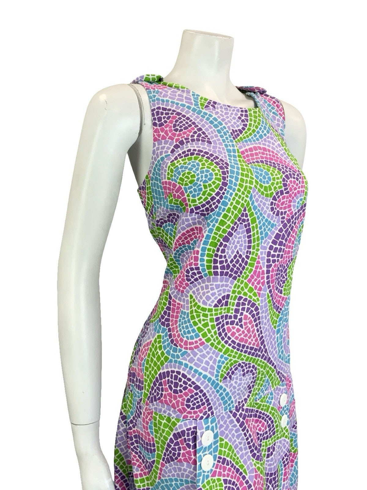 VTG 60S 70S PURPLE GREEN PINK BLUE DOUBLE BREAST MOSAIC SKORT PLAYSUIT 10 12
