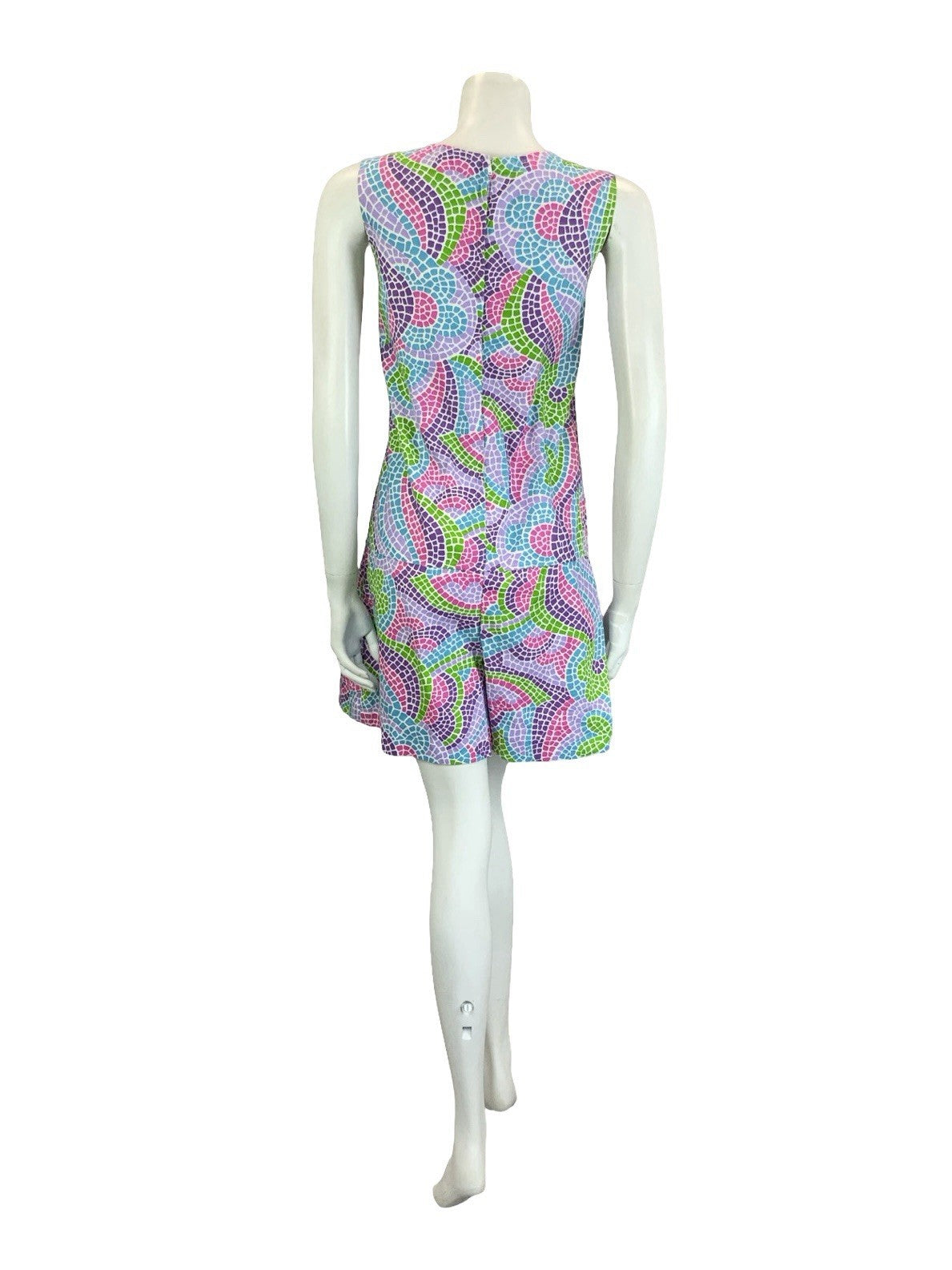 VTG 60S 70S PURPLE GREEN PINK BLUE DOUBLE BREAST MOSAIC SKORT PLAYSUIT 10 12