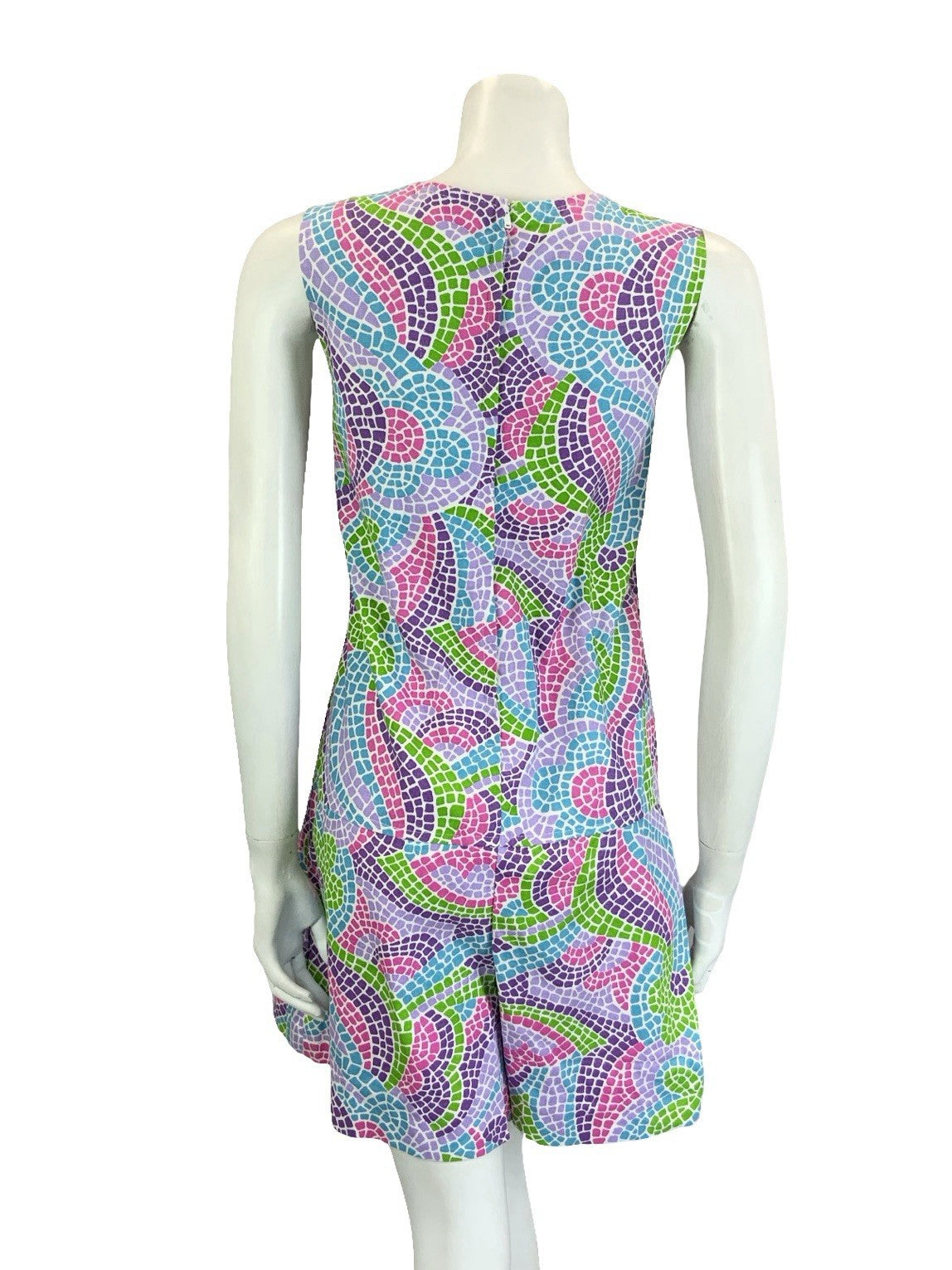 VTG 60S 70S PURPLE GREEN PINK BLUE DOUBLE BREAST MOSAIC SKORT PLAYSUIT 10 12