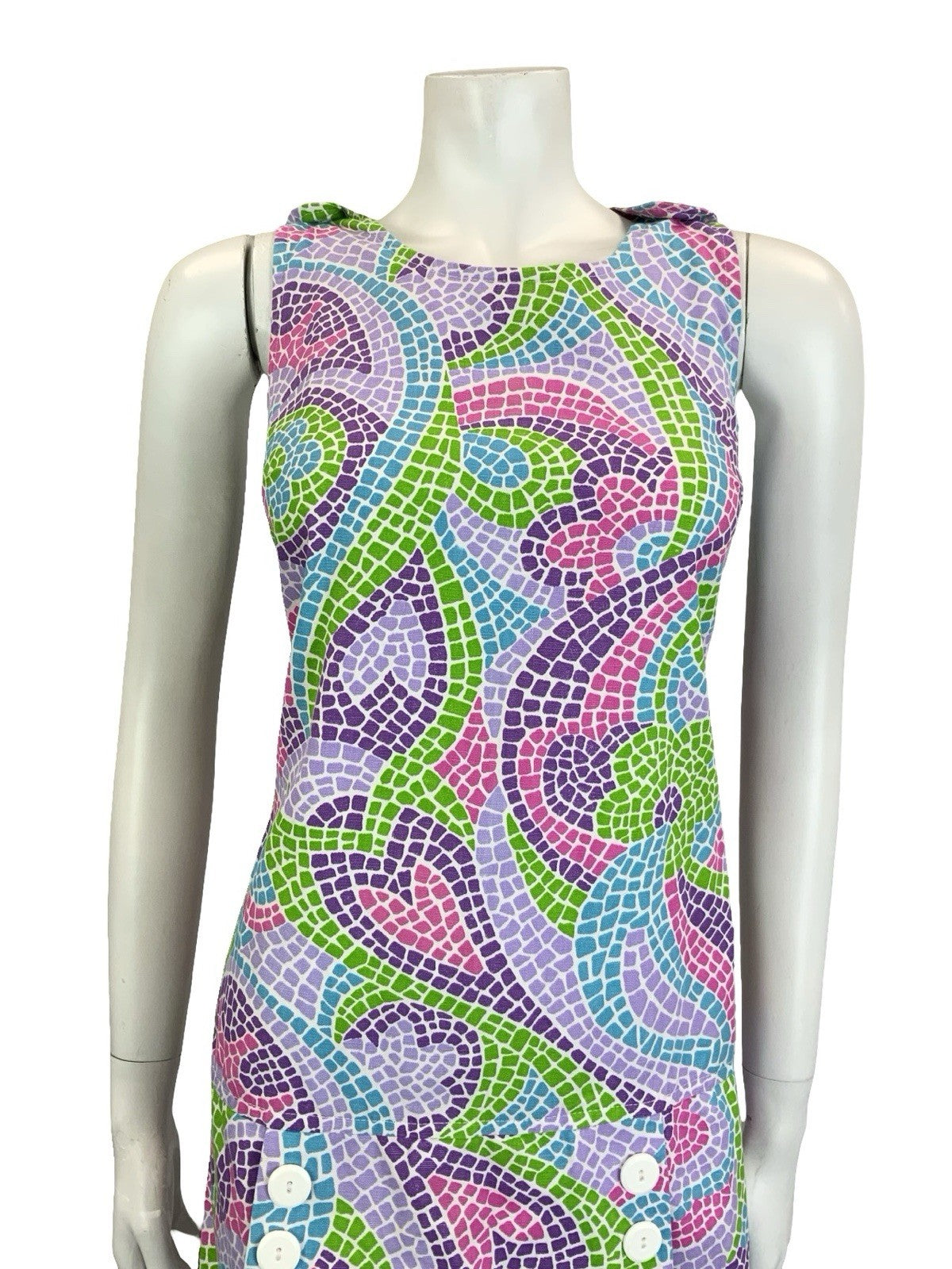 VTG 60S 70S PURPLE GREEN PINK BLUE DOUBLE BREAST MOSAIC SKORT PLAYSUIT 10 12